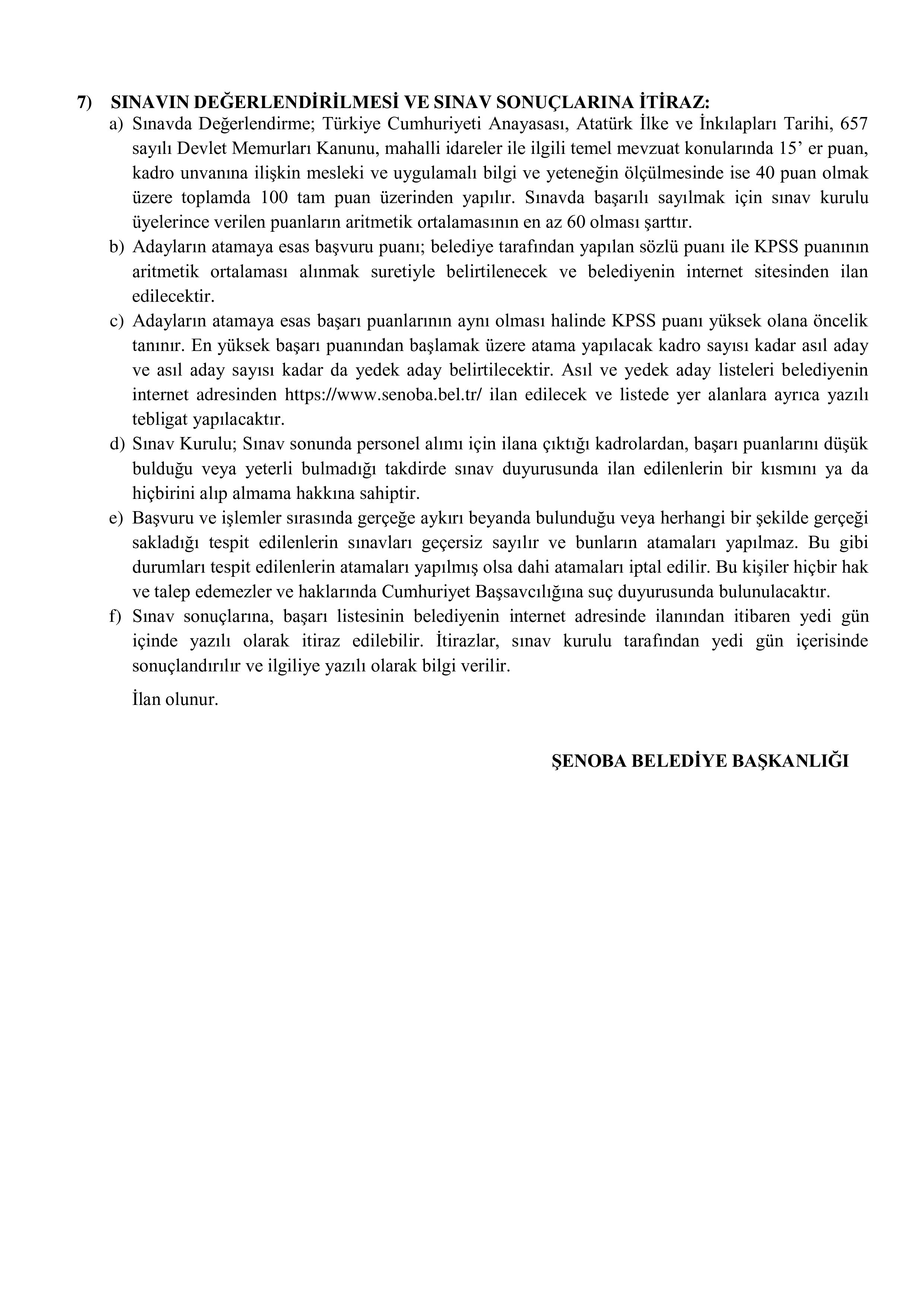 ŞENOBA BELEDİYE BAŞKANLIĞI 1 MEMUR ALACAK ( 5 Kasım - 7 Kasım) İlan İçeriği Sayfa 3