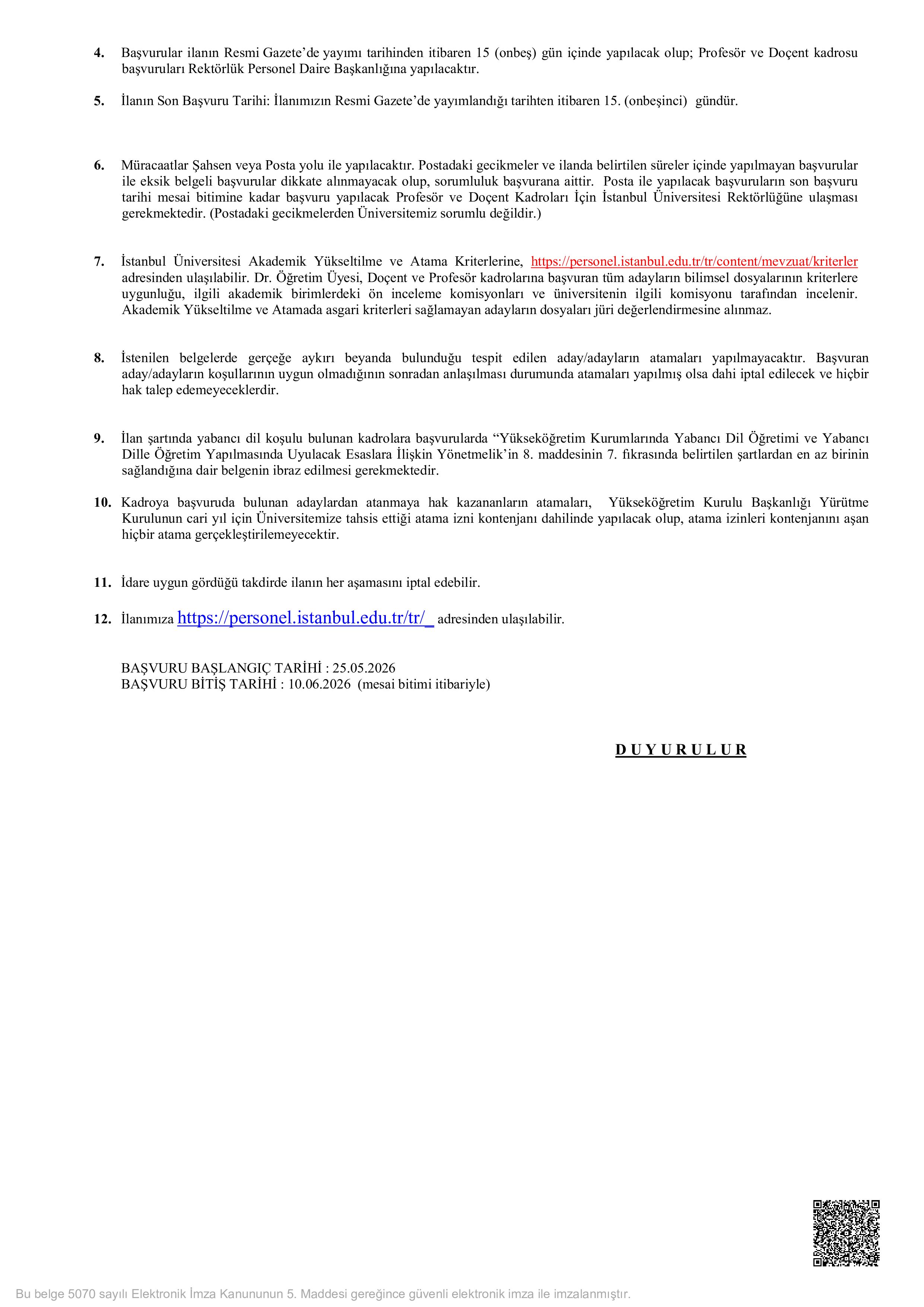 İlan İçeriği Sayfa 2 İSTANBUL ÜNİVERSİTESİ 6 ÖĞRETİM ÜYESİ ALACAK ( 25 Mayıs - 10 Haziran) İlan İçeriği Sayfa 2