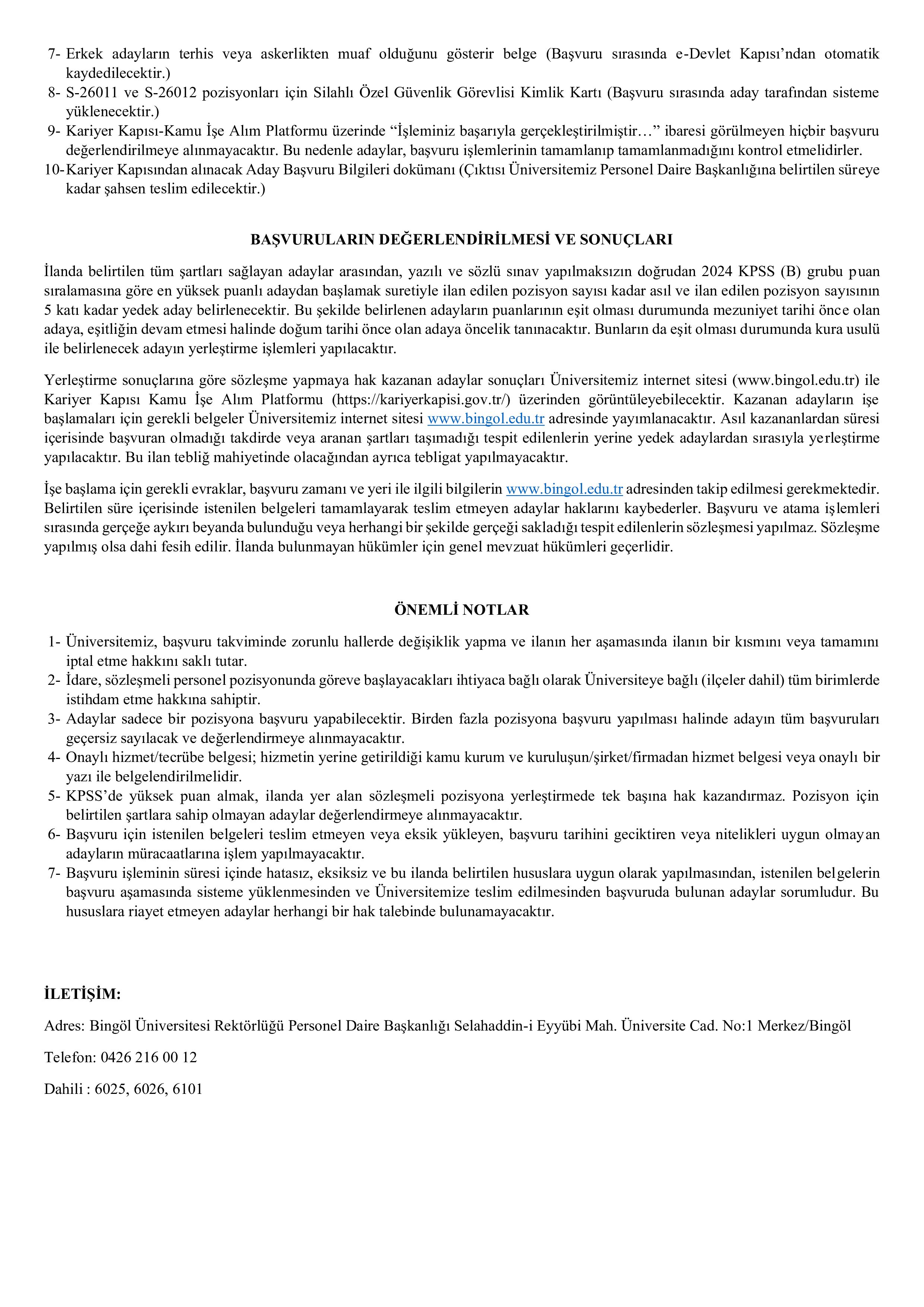 BİNGÖL ÜNİVERSİTESİ 26 SÖZLEŞMELİ PERSONEL ALACAK ( 25 Şubat - 6 Mart) İlan İçeriği Sayfa 4