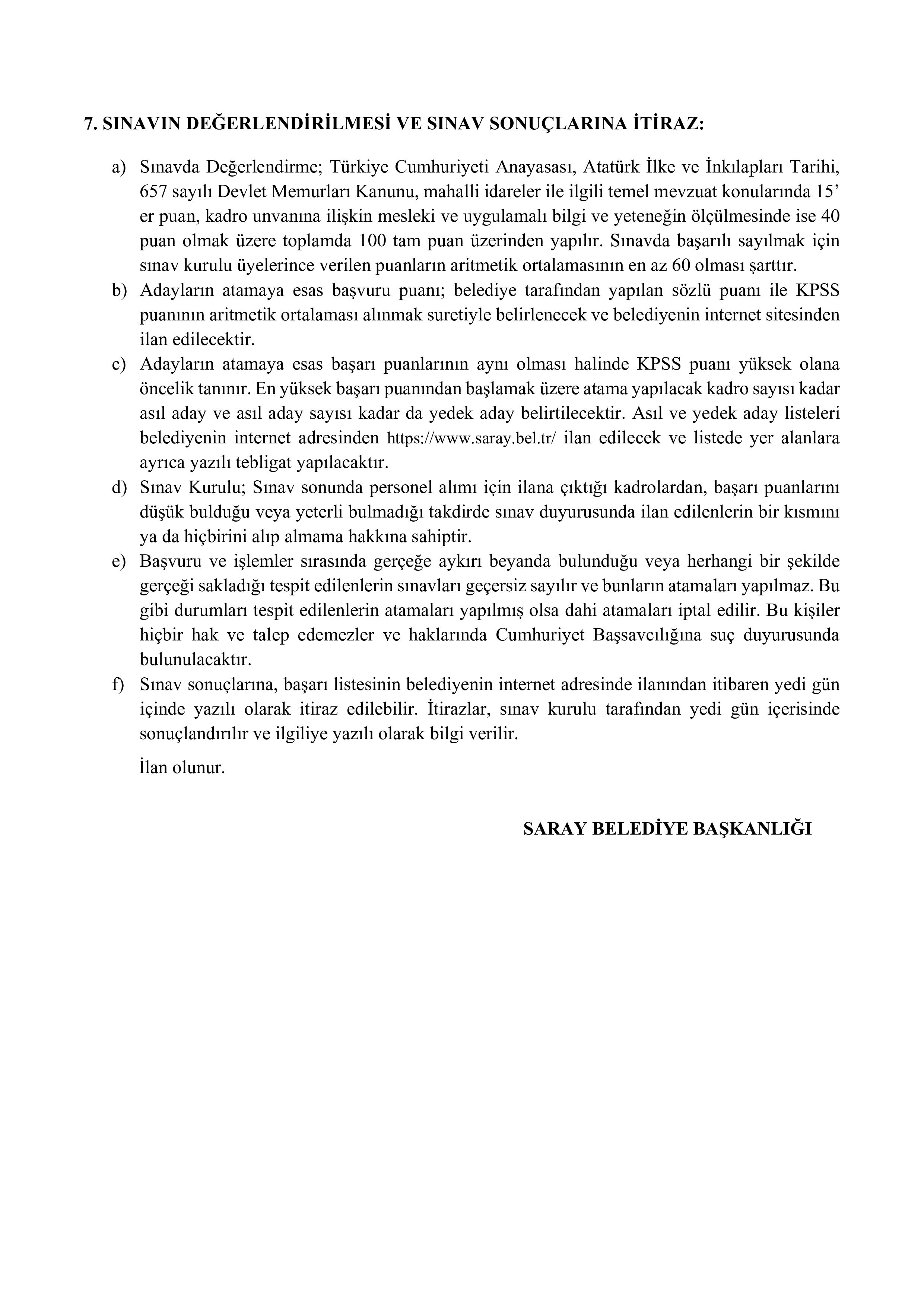 SARAY (TEKİRDAĞ) BELEDİYE BAŞKANLIĞI 2 MEMUR ALACAK ( 27 Nisan - 30 Nisan) İlan İçeriği Sayfa 4