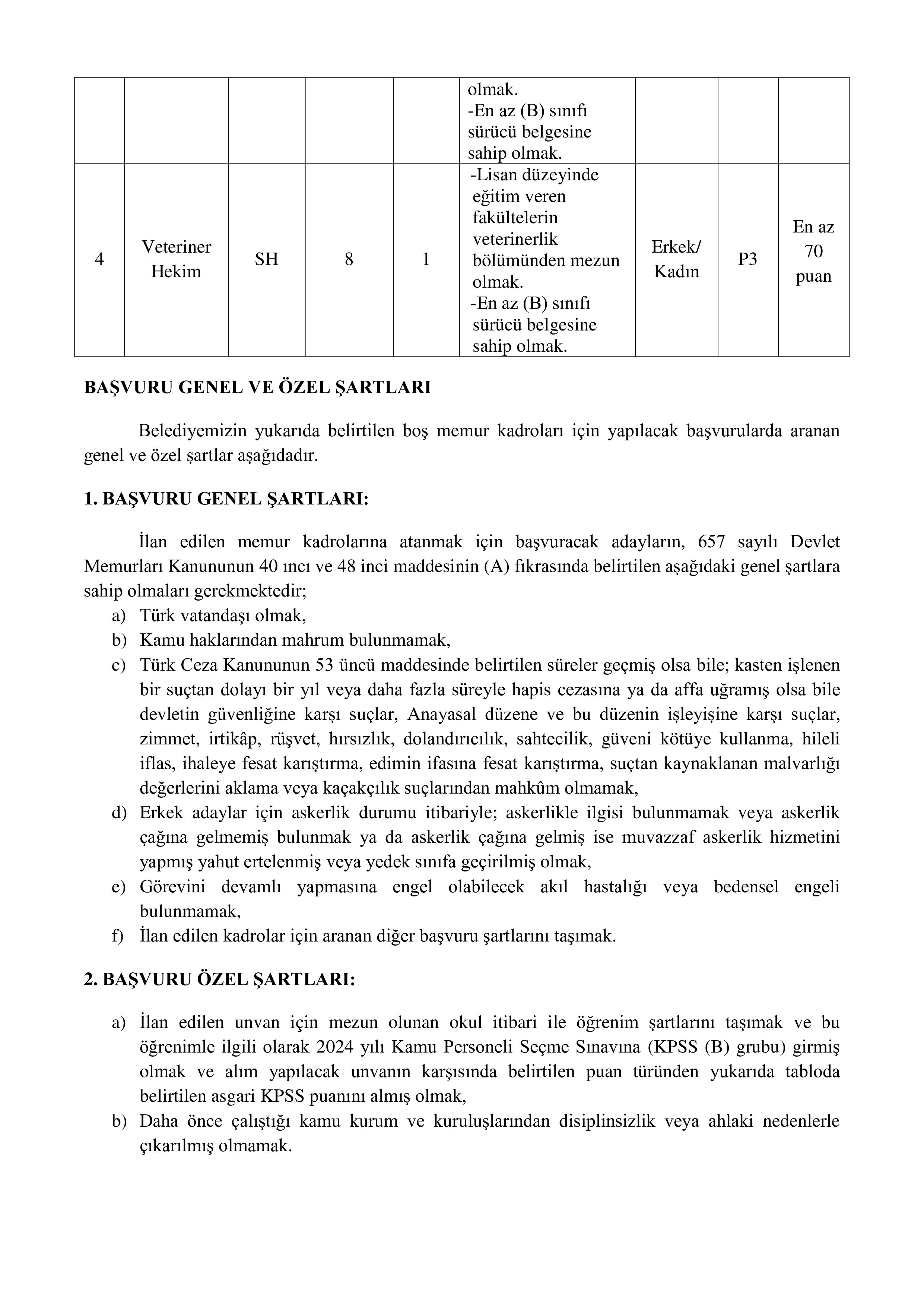 YENİŞEHİR (BURSA) BELEDİYE BAŞKANLIĞI 3 MÜHENDİS ALACAK ( 7 Nisan - 9 Nisan) İlan İçeriği Sayfa 2