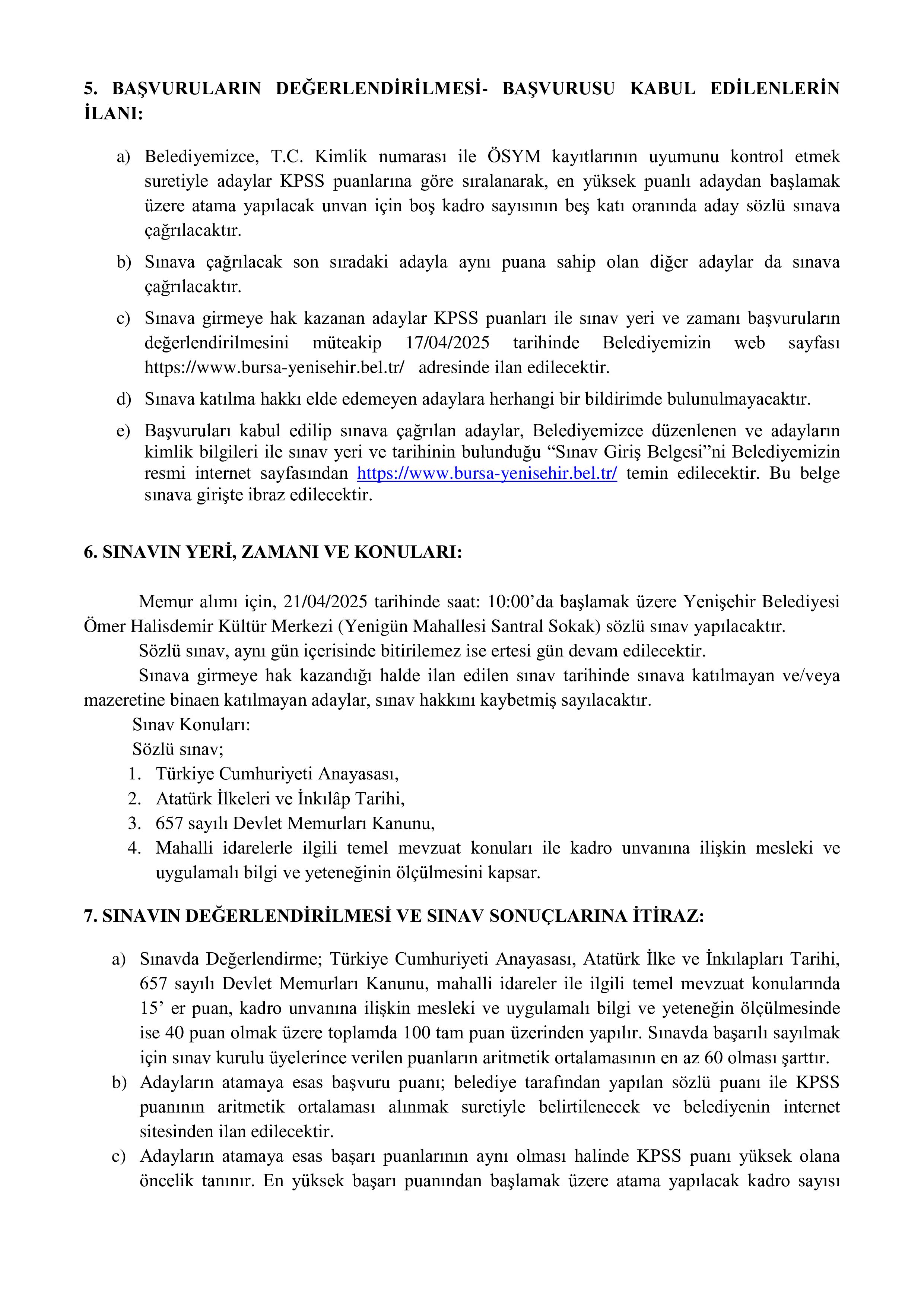 YENİŞEHİR (BURSA) BELEDİYE BAŞKANLIĞI 3 MÜHENDİS ALACAK ( 7 Nisan - 9 Nisan) İlan İçeriği Sayfa 4