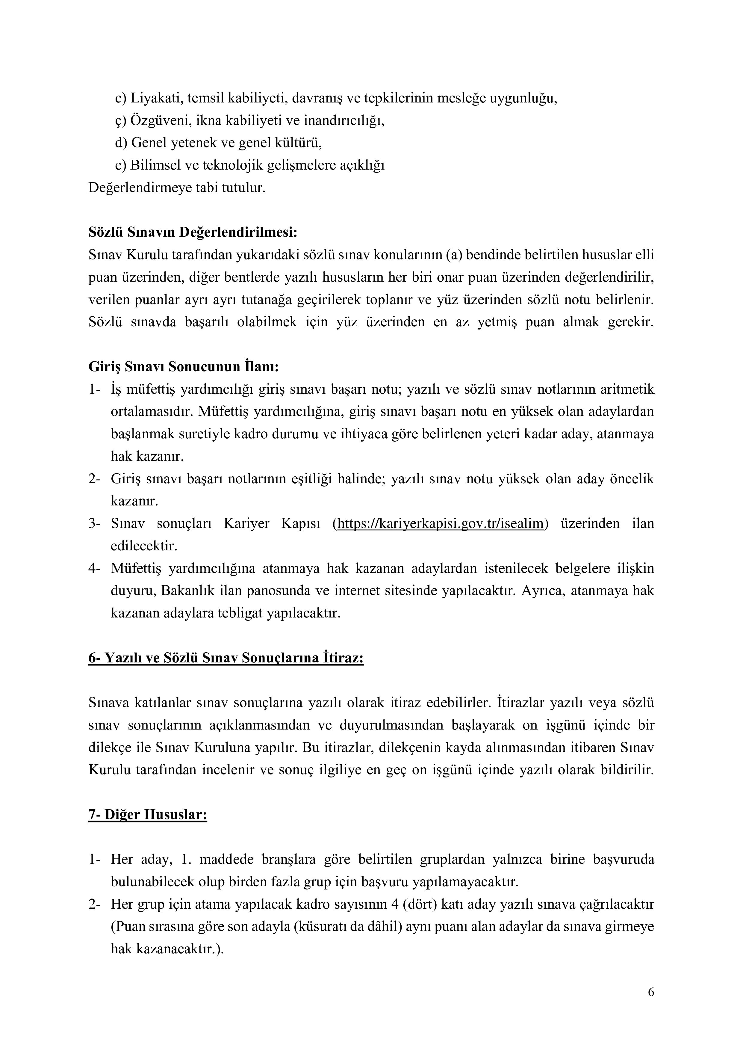 ÇALIŞMA VE SOSYAL GÜVENLİK BAKANLIĞI 100 İŞ MÜFETTİŞ YARDIMCISI ALACAK ( 26 Ocak - 6 Şubat) İlan İçeriği Sayfa 6