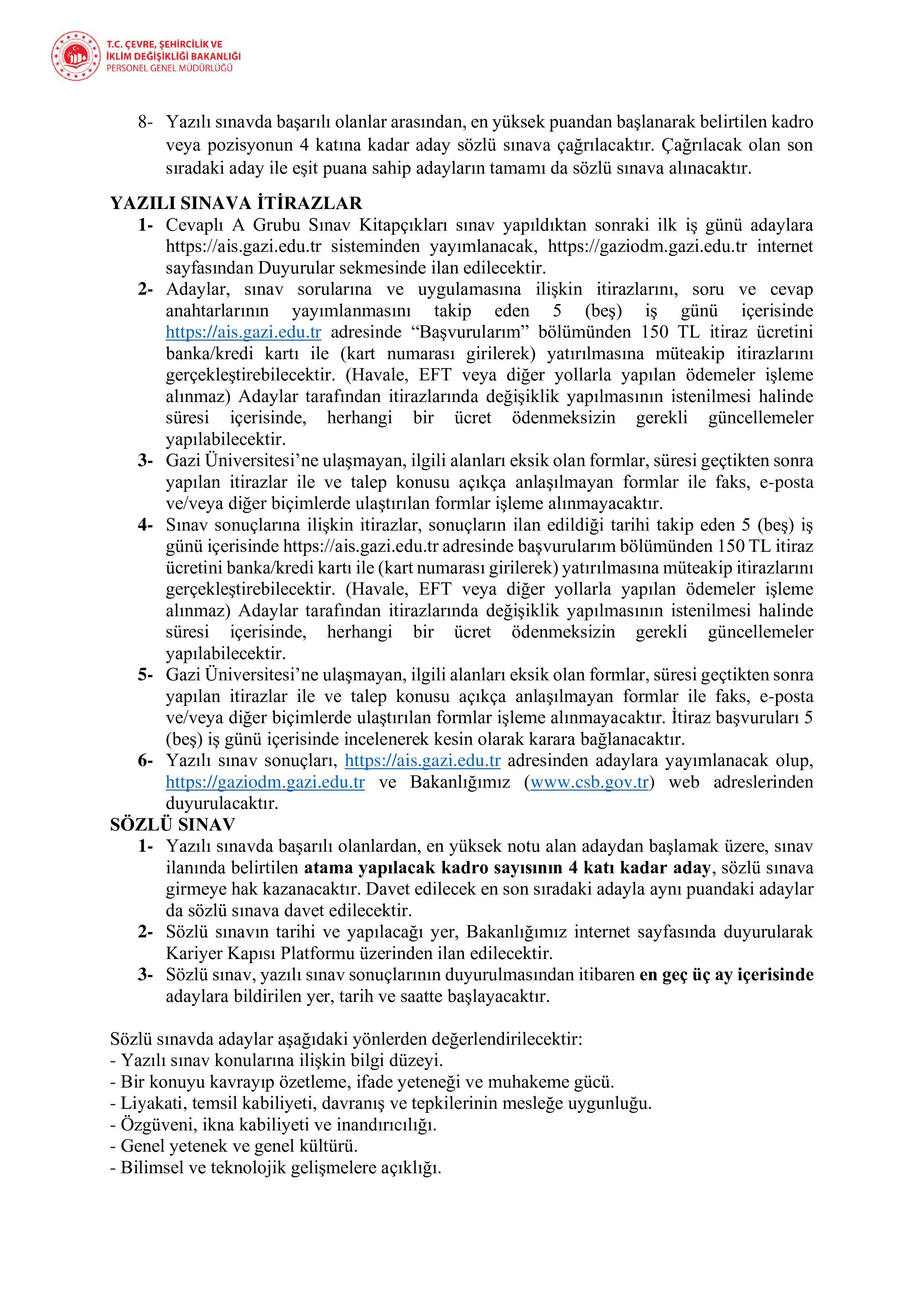 ÇEVRE, ŞEHİRCİLİK VE İKLİM DEĞİŞİKLİĞİ BAKANLIĞI 15 MÜFETTİŞ YARDIMCISI ALACAK ( 29 Aralık - 5 Ocak) İlan İçeriği Sayfa 5