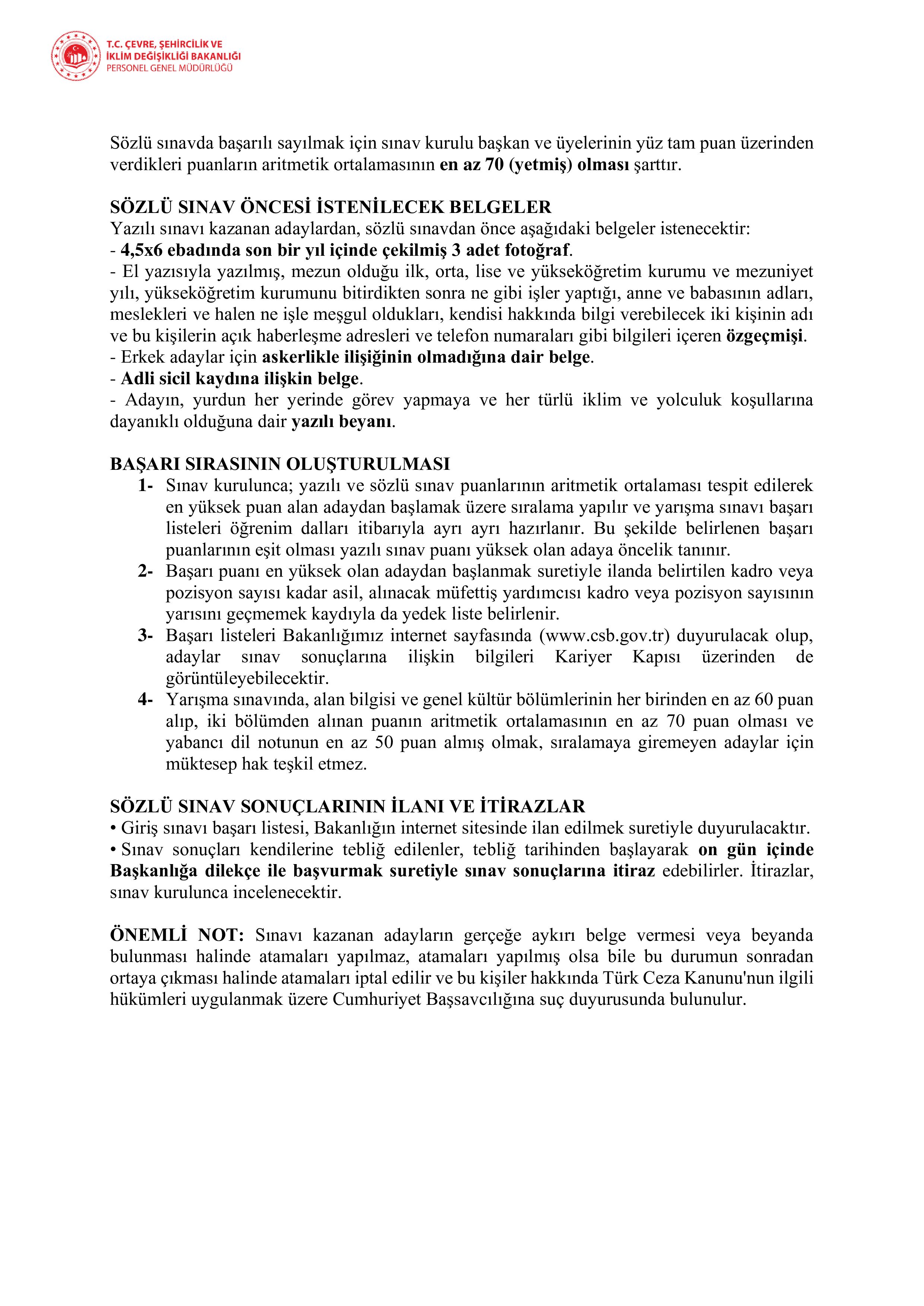 ÇEVRE, ŞEHİRCİLİK VE İKLİM DEĞİŞİKLİĞİ BAKANLIĞI 15 MÜFETTİŞ YARDIMCISI ALACAK ( 29 Aralık - 5 Ocak) İlan İçeriği Sayfa 6