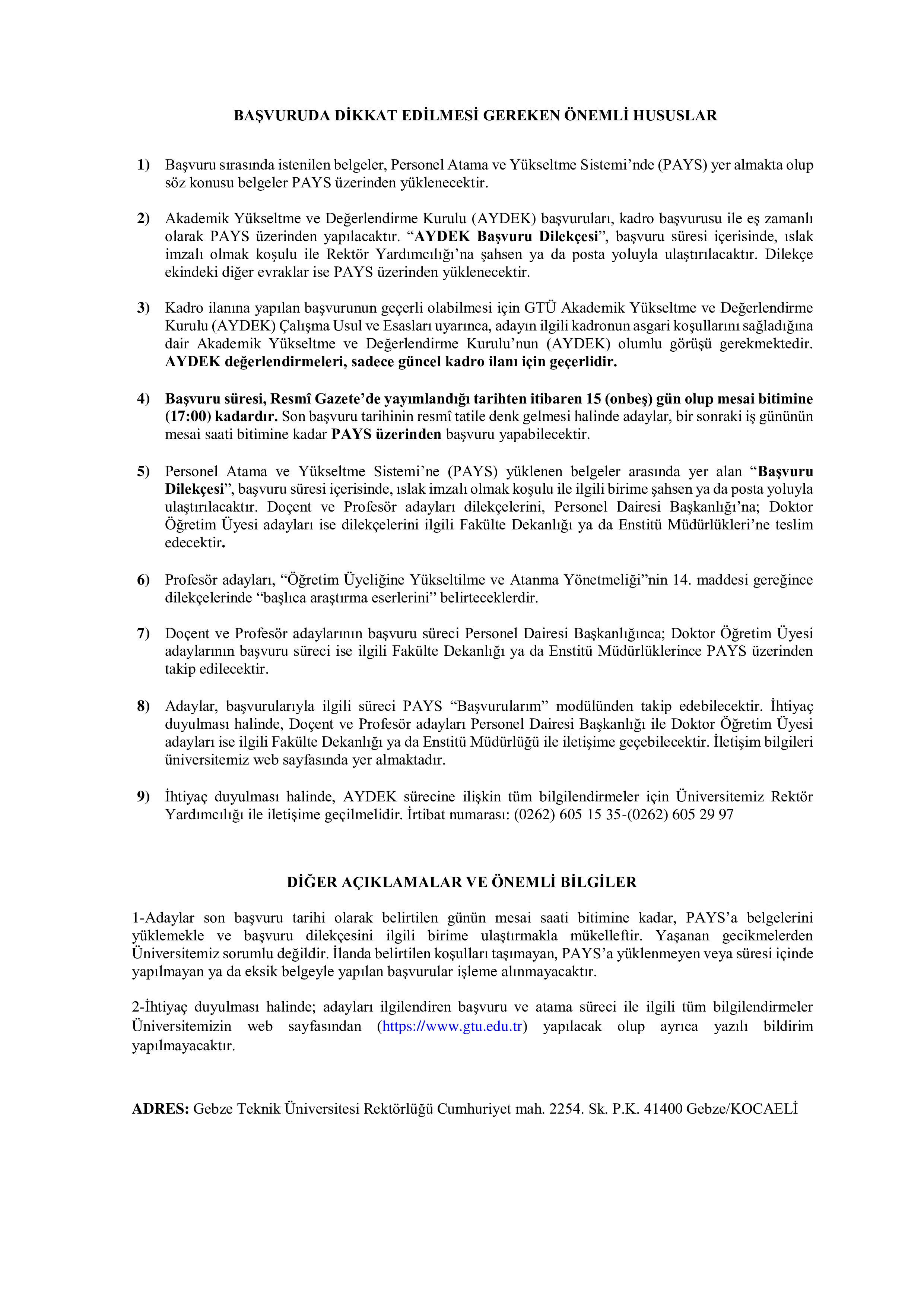 GEBZE TEKNİK ÜNİVERSİTESİ 10 ÖĞRETİM ÜYESİ ALACAK ( 26 Aralık - 16 Ocak) İlan İçeriği Sayfa 5