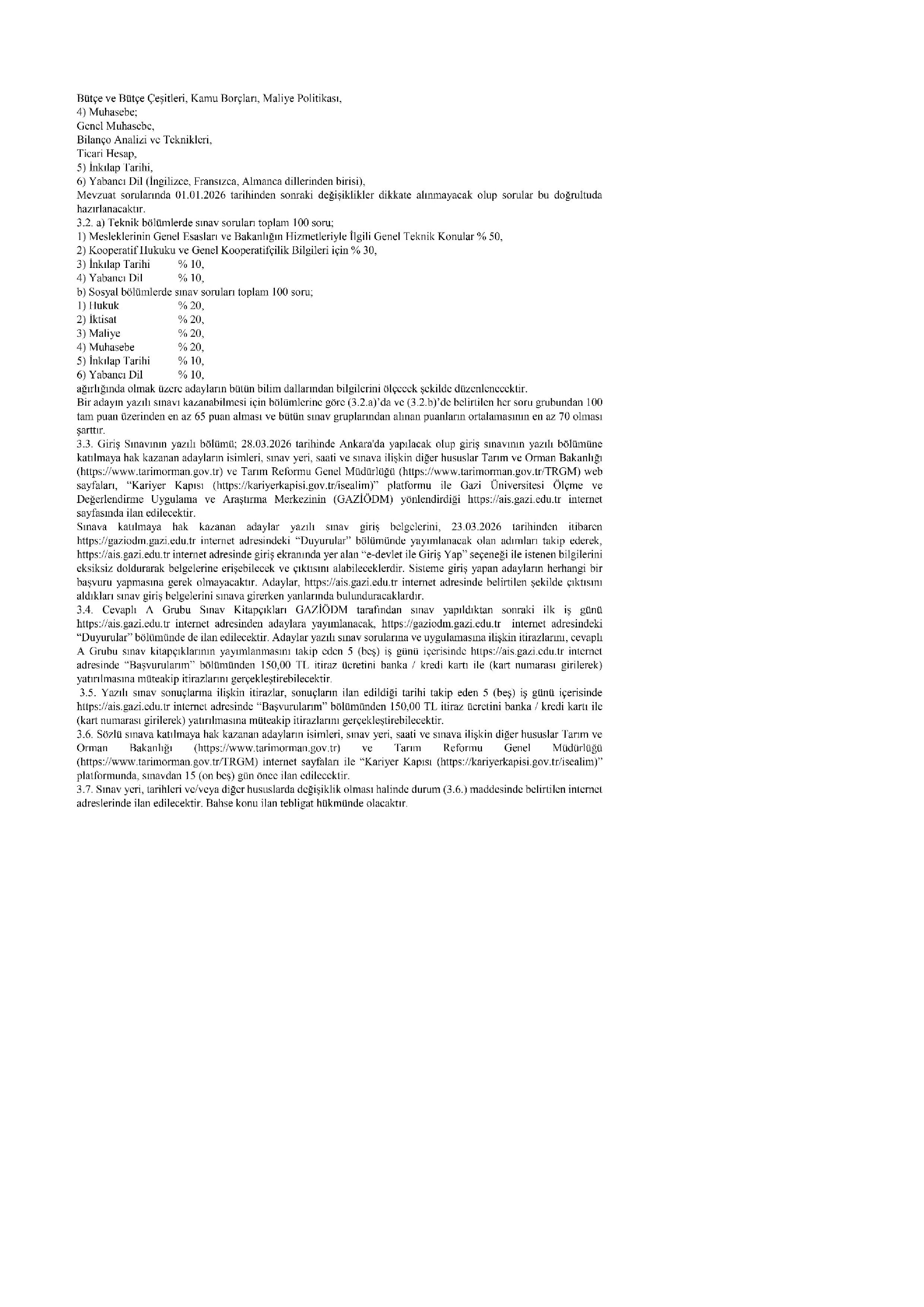 TARIM VE ORMAN BAKANLIĞI 47 KONTROLÖR YARDIMCISI ALACAK ( 12 Ocak - 26 Ocak) İlan İçeriği Sayfa 3