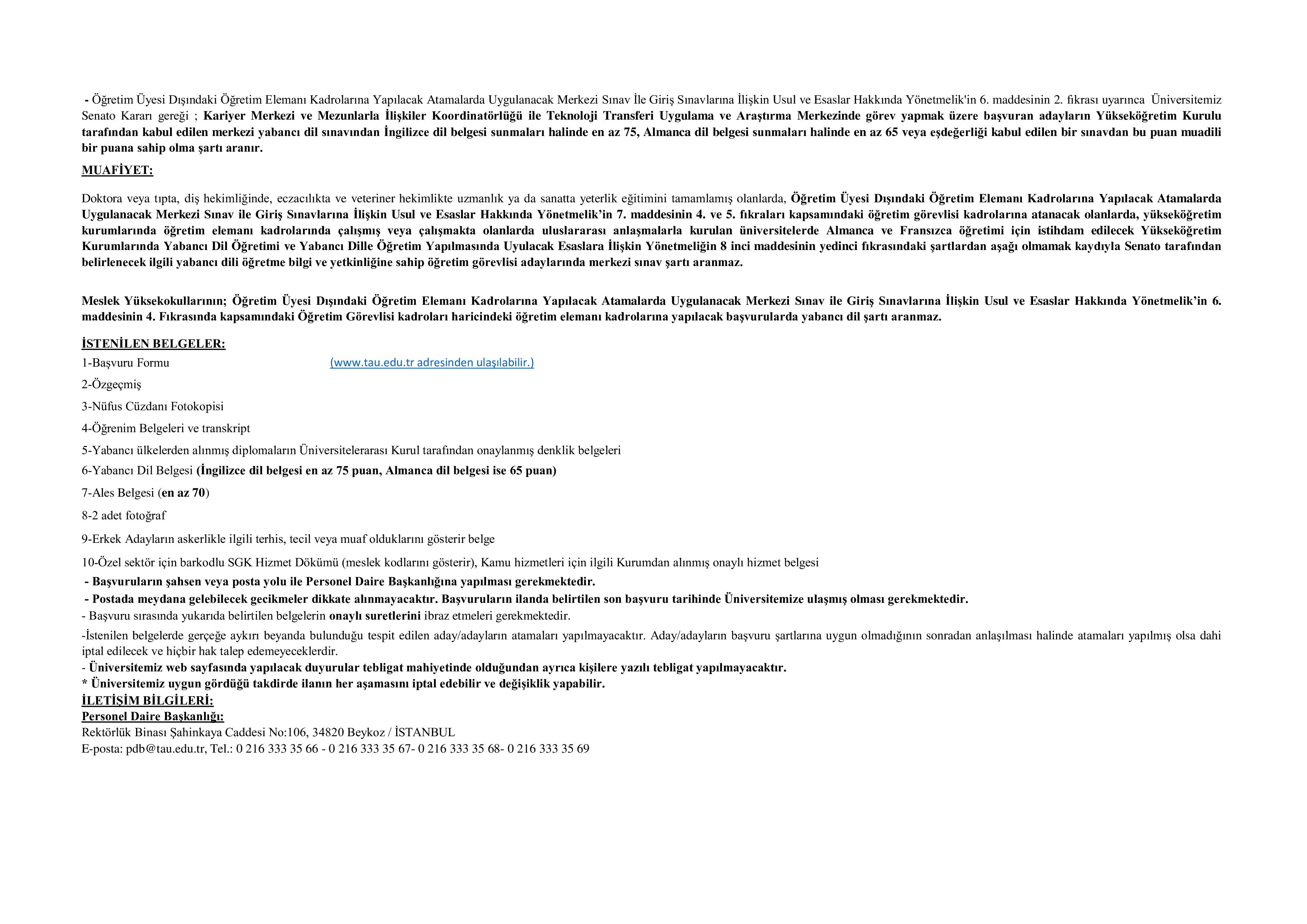 TÜRK-ALMAN ÜNİVERSİTESİ 2 ÖĞRETİM ELEMANI ALACAK ( 26 Aralık - 9 Ocak) İlan İçeriği Sayfa 2