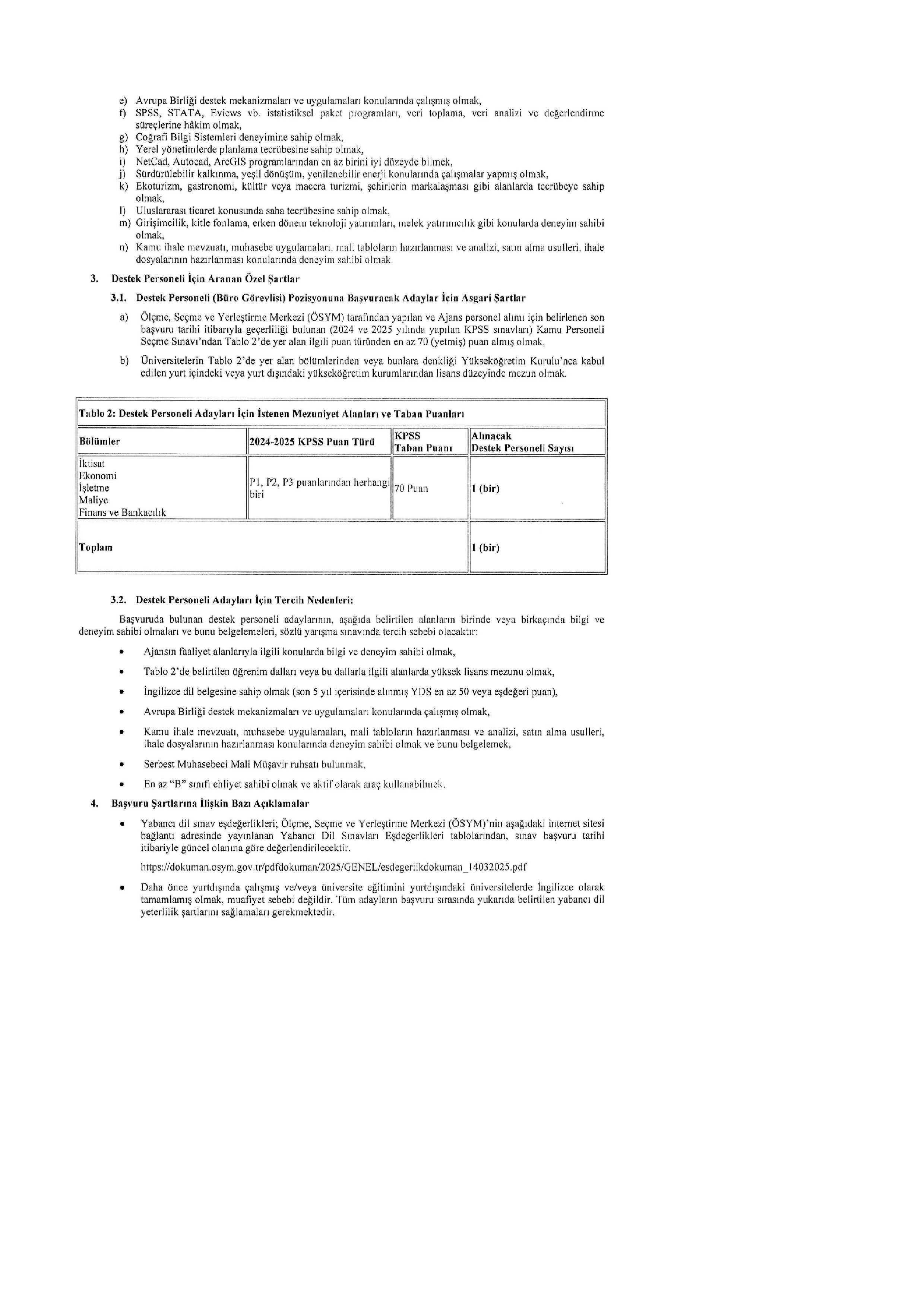 İlan İçeriği Sayfa 3 ORTA KARADENİZ KALKINMA AJANSI PERSONEL ALIM İLANI, 5 UZMAN 1 DESTEK PERSONELİ ( 15 Kasım - 4 Aralık) İlan İçeriği Sayfa 3