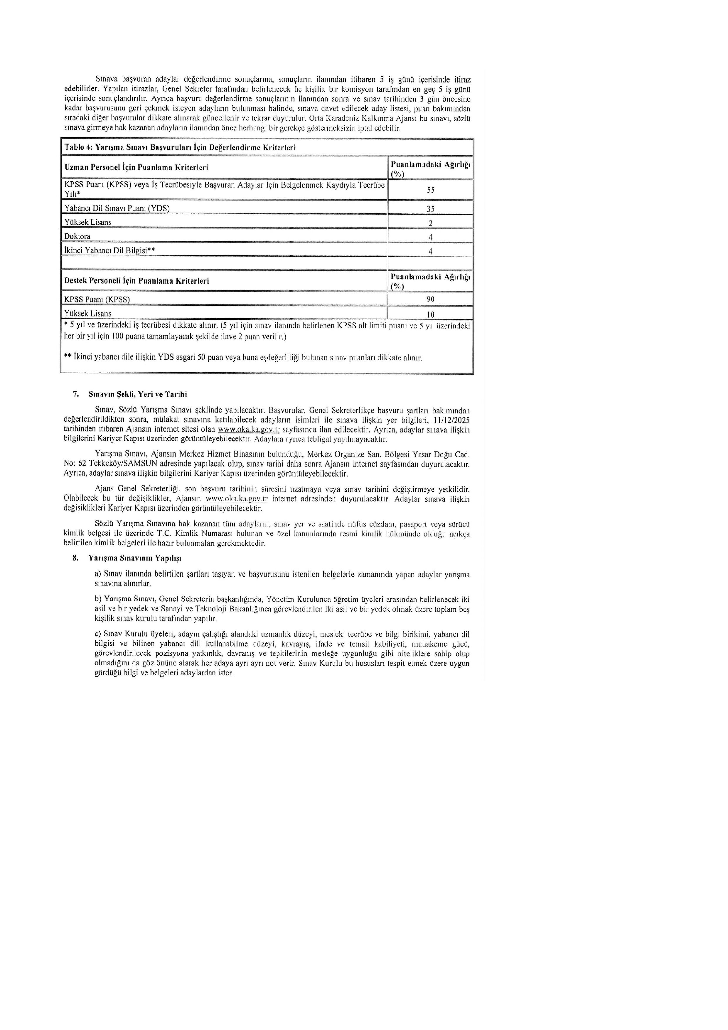 İlan İçeriği Sayfa 5 ORTA KARADENİZ KALKINMA AJANSI PERSONEL ALIM İLANI, 5 UZMAN 1 DESTEK PERSONELİ ( 15 Kasım - 4 Aralık) İlan İçeriği Sayfa 5