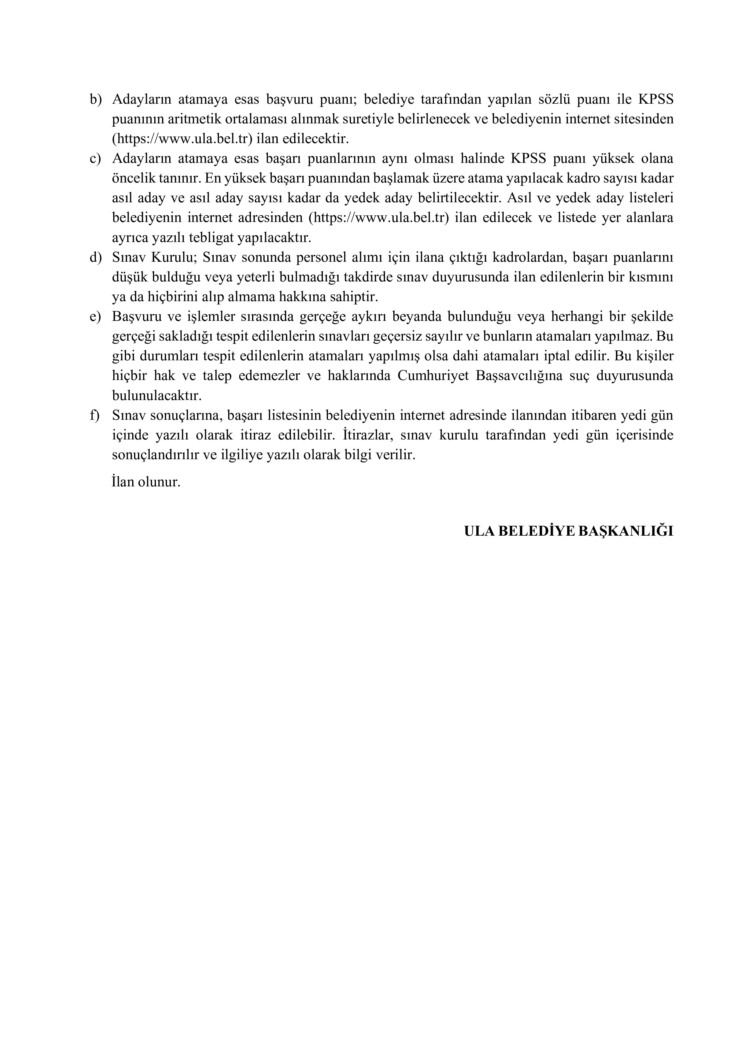 ULA BELEDİYE BAŞKANLIĞI 1 MEMUR ALACAK ( 10 Kasım - 14 Kasım) İlan İçeriği Sayfa 4