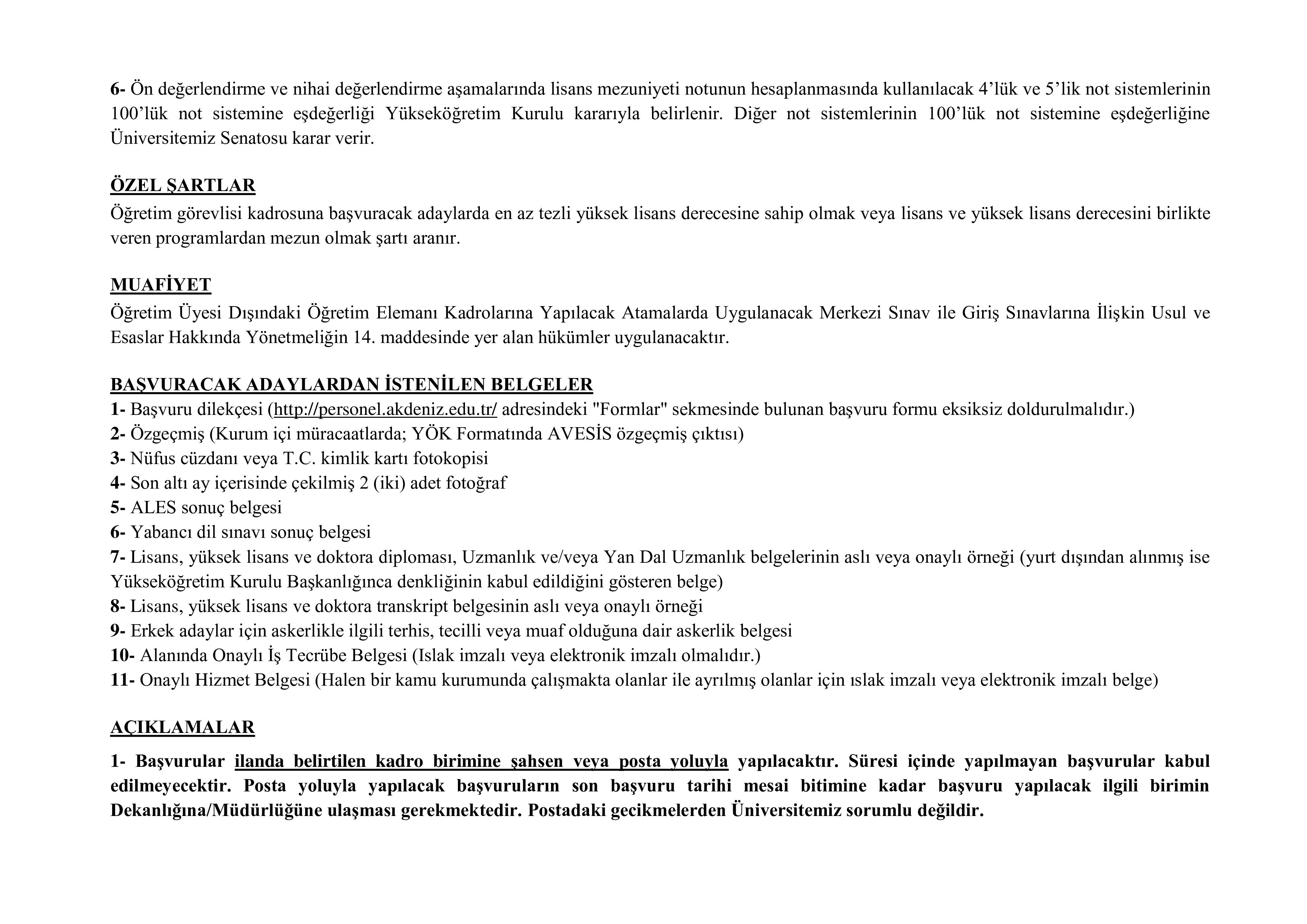 AKDENİZ ÜNİVERSİTESİ 10 ÖĞRETİM ELEMANI ALACAK ( 26 Haziran - 10 Temmuz) İlan İçeriği Sayfa 3