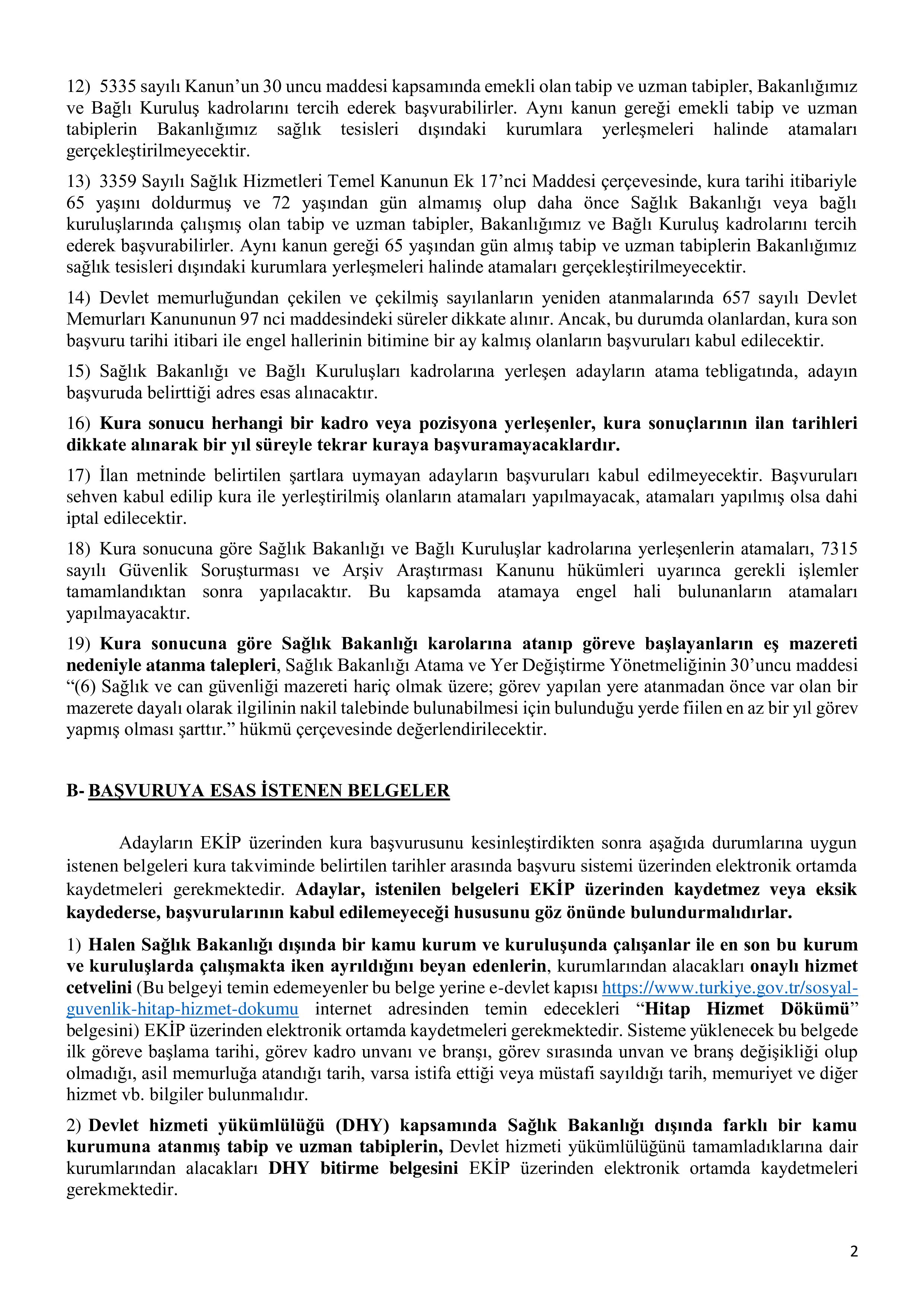 SAĞLIK BAKANLIĞI 2026 YILI 2. DÖNEM İLK DEFA VE YENİDEN ATAMA KURASI ( 26 Haziran - 2 Temmuz) İlan İçeriği Sayfa 2