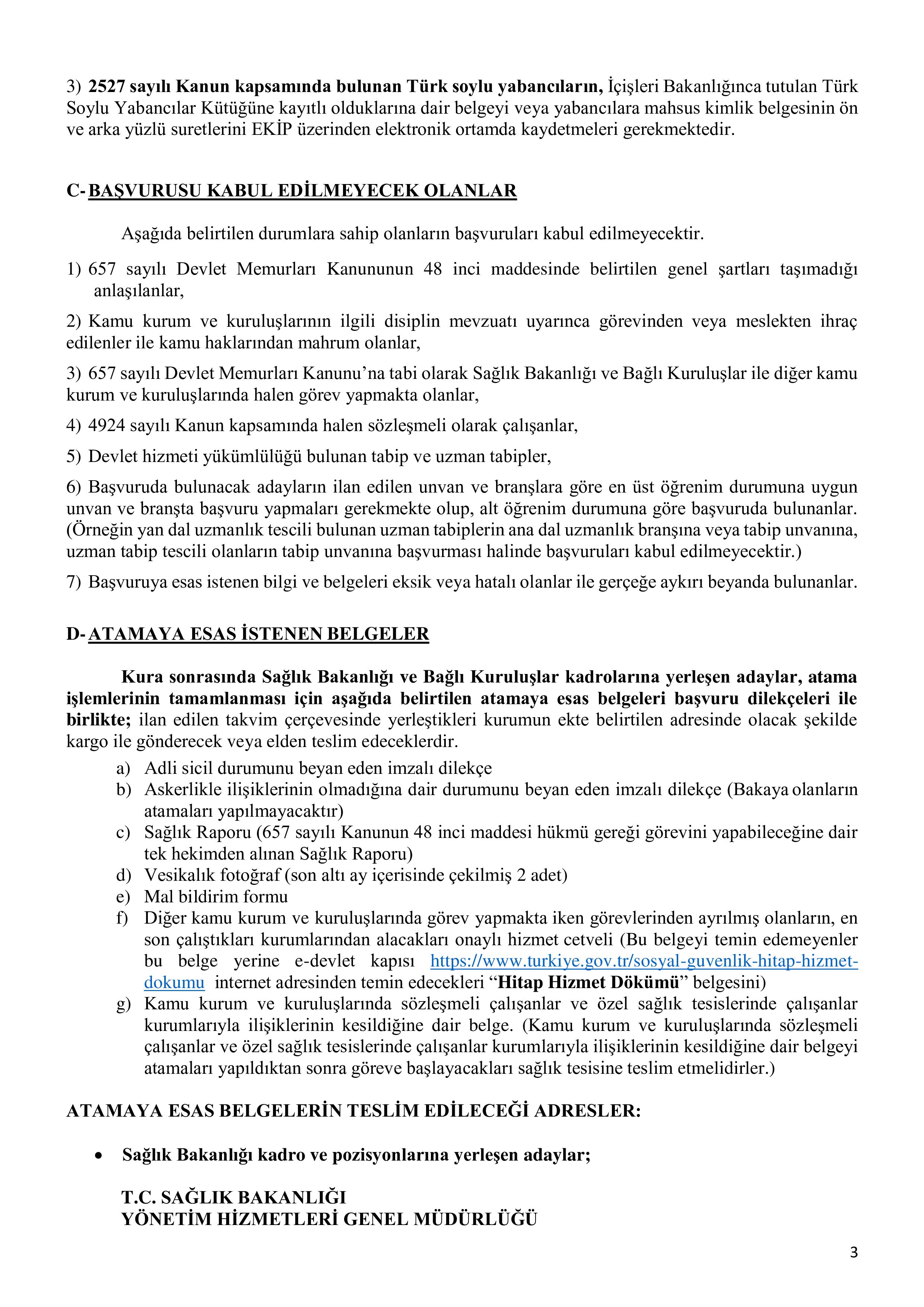 SAĞLIK BAKANLIĞI 2026 YILI 2. DÖNEM İLK DEFA VE YENİDEN ATAMA KURASI ( 26 Haziran - 2 Temmuz) İlan İçeriği Sayfa 3
