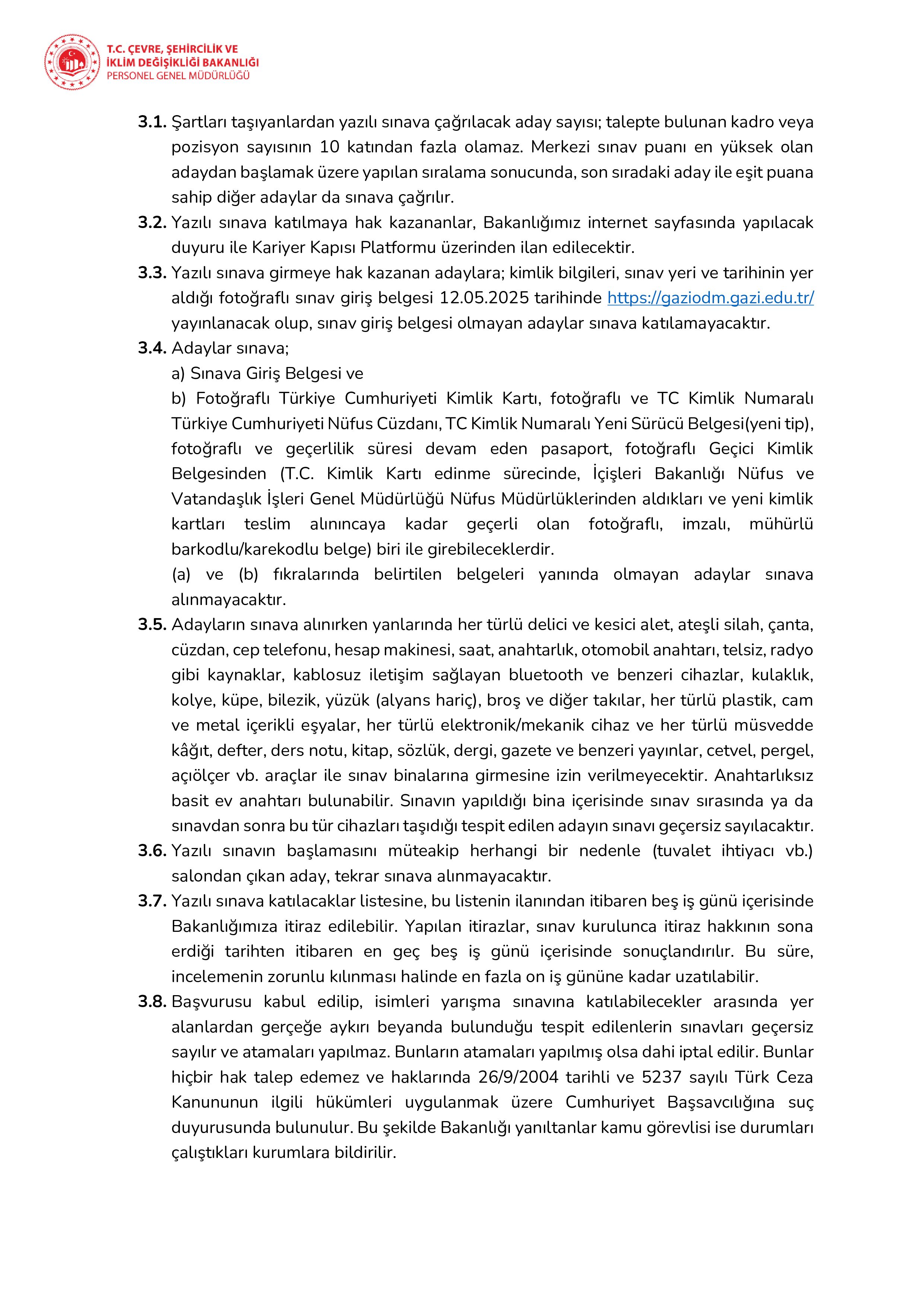 ÇEVRE, ŞEHİRCİLİK VE İKLİM DEĞİŞİKLİĞİ BAKANLIĞI 210 MİLLİ EMLAK UZMAN YARDIMCISI ALACAK ( 26 Mart - 9 Nisan) İlan İçeriği Sayfa 2