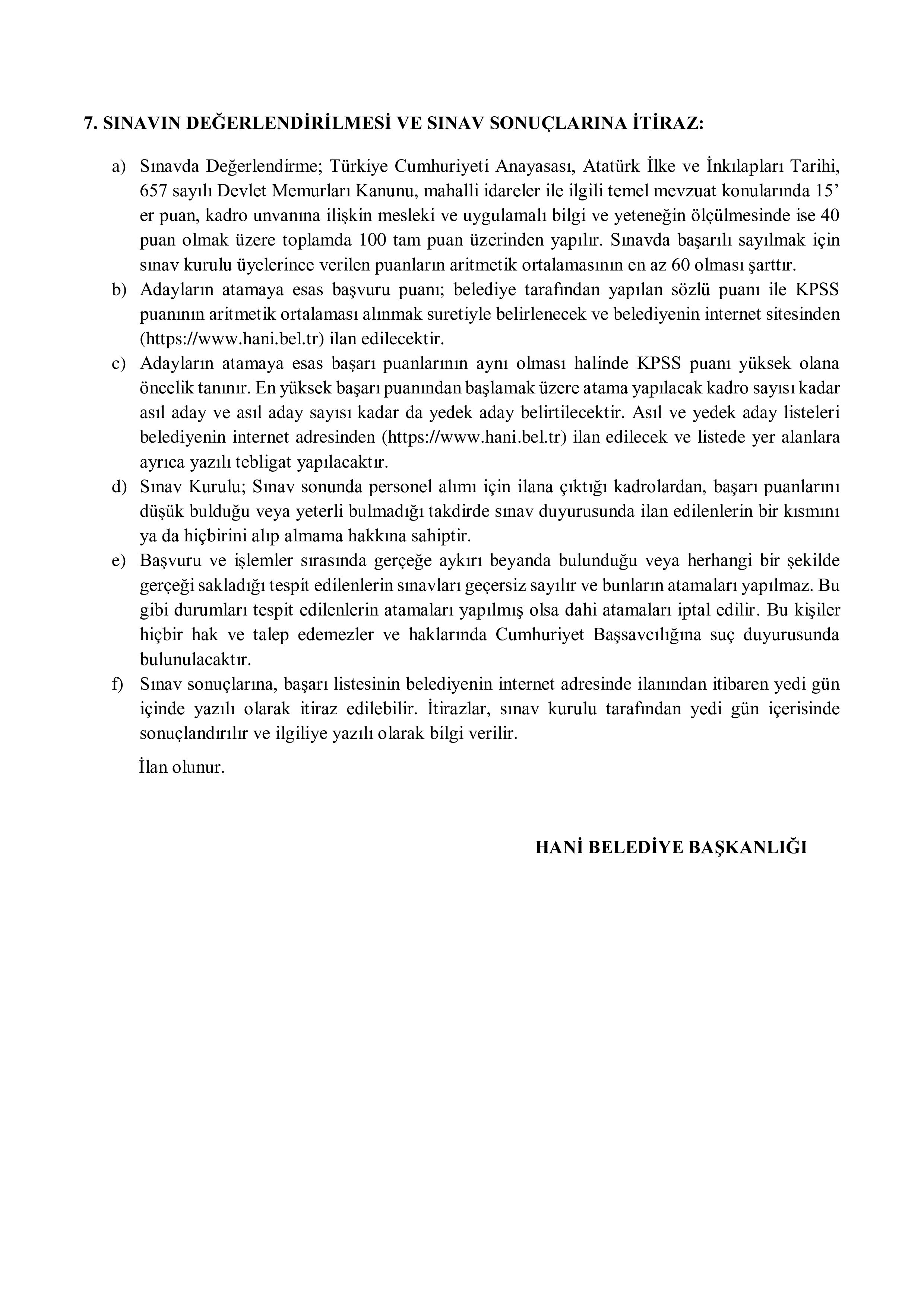 HANİ BELEDİYE BAŞKANLIĞI 1 MEMUR ALACAK ( 5 Mayıs - 8 Mayıs) İlan İçeriği Sayfa 4