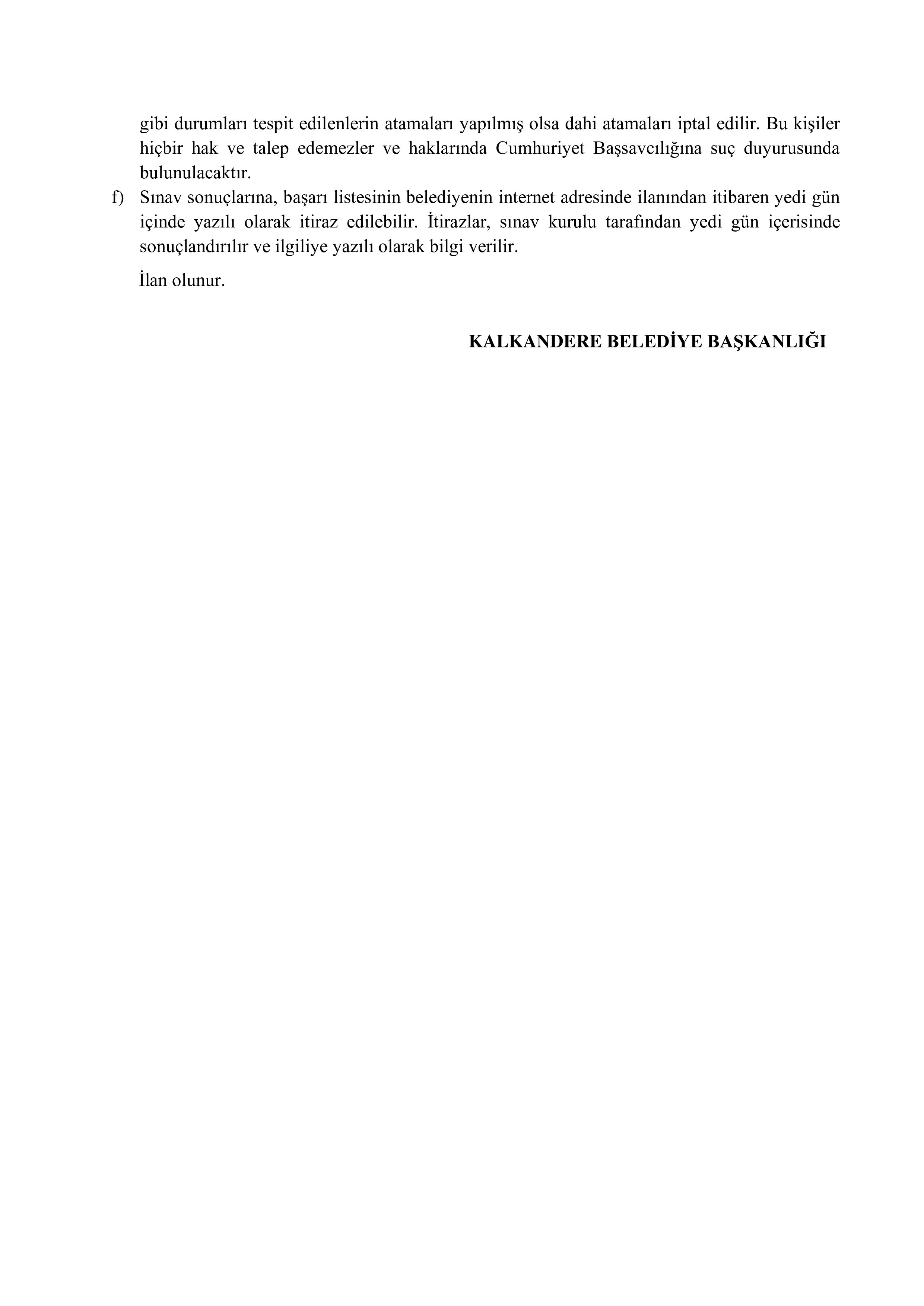 KALKANDERE BELEDİYE BAŞKANLIĞI 1 MEMUR ALACAK ( 10 Ağustos - 14 Ağustos) İlan İçeriği Sayfa 4