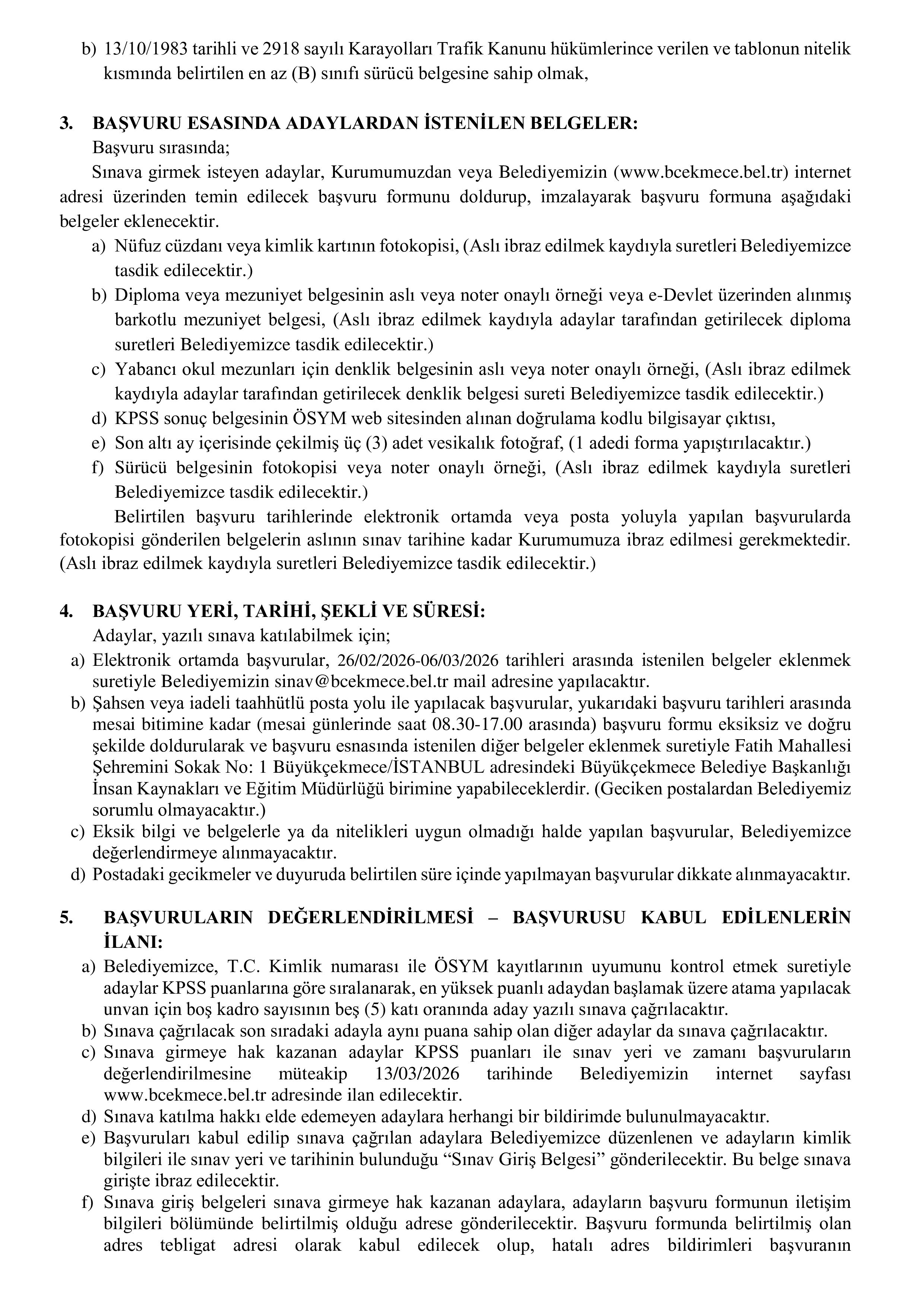 BÜYÜKÇEKMECE BELEDİYE BAŞKANLIĞI 10 MEMUR ALACAK ( 26 Şubat - 6 Mart) İlan İçeriği Sayfa 2