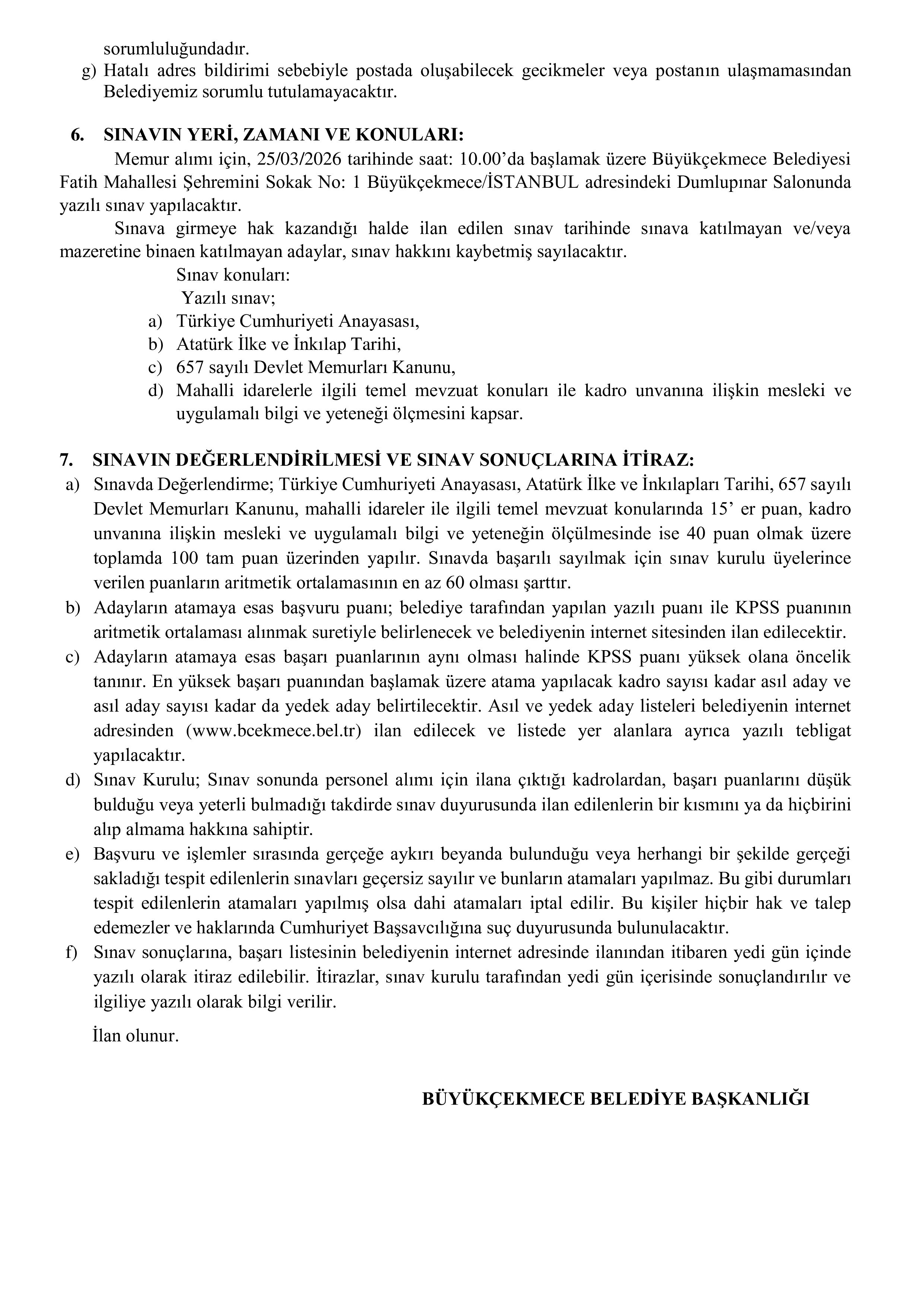 BÜYÜKÇEKMECE BELEDİYE BAŞKANLIĞI 10 MEMUR ALACAK ( 26 Şubat - 6 Mart) İlan İçeriği Sayfa 3