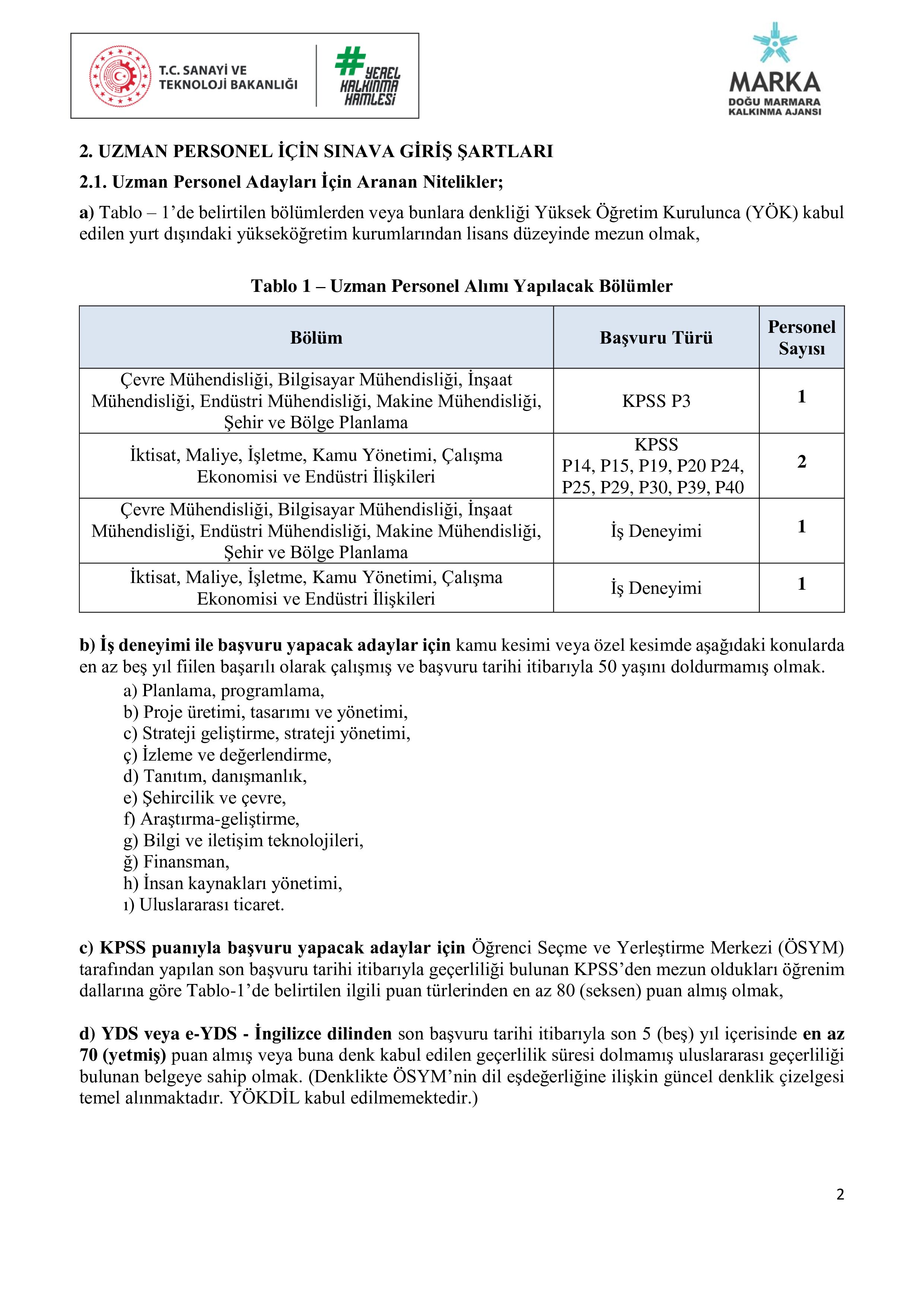 İlan İçeriği Sayfa 2 DOĞU MARMARA KALKINMA AJANSI 7 SüREKLİ İŞÇİ ALACAK ( 16 Şubat - 2 Mart) İlan İçeriği Sayfa 2