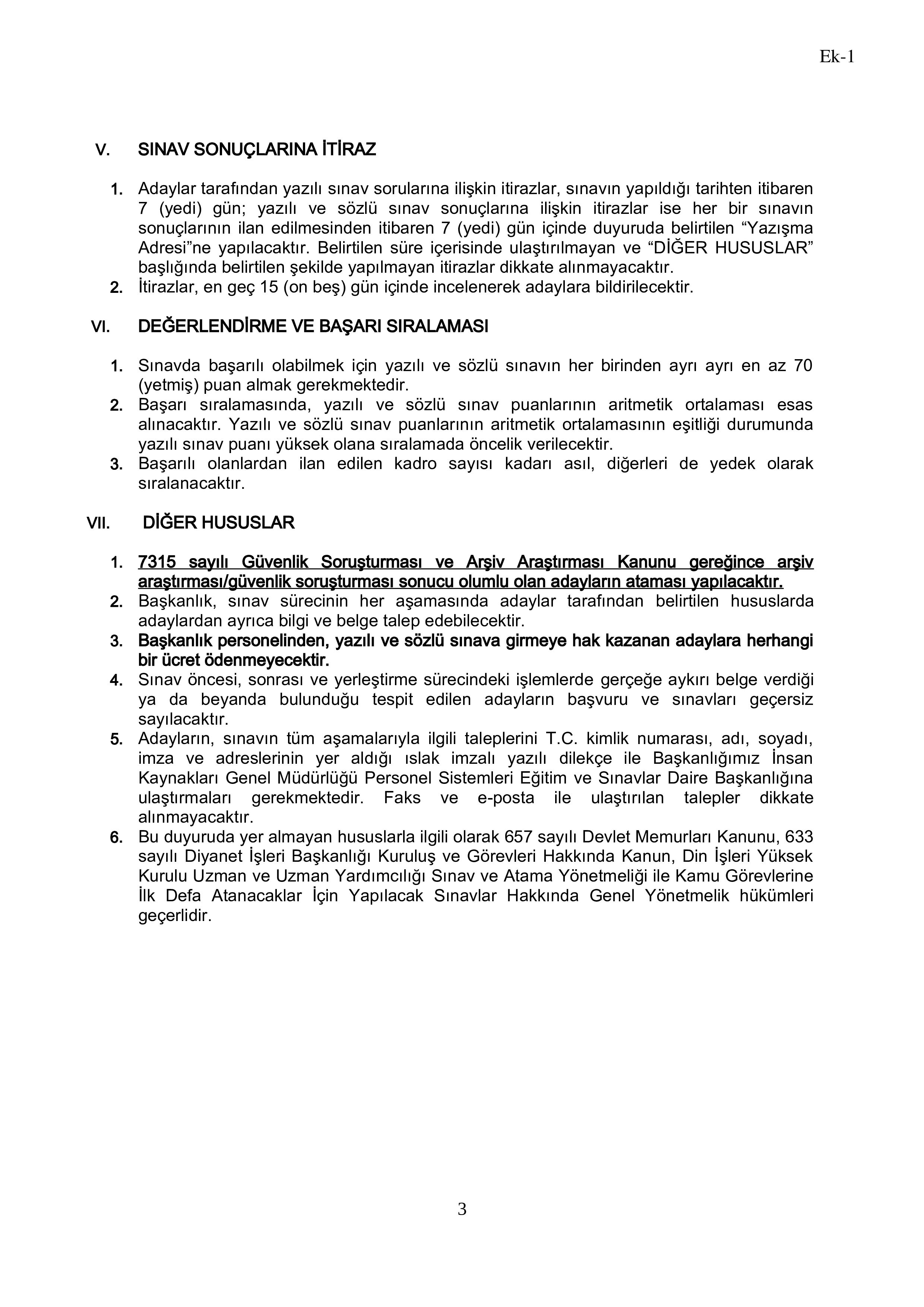 DİYANET İŞLERİ BAŞKANLIĞI 6 DİN İŞLERİ YÜKSEK KURULU UZMAN YARDIMCISI ALACAK ( 6 Ocak - 17 Ocak) İlan İçeriği Sayfa 3
