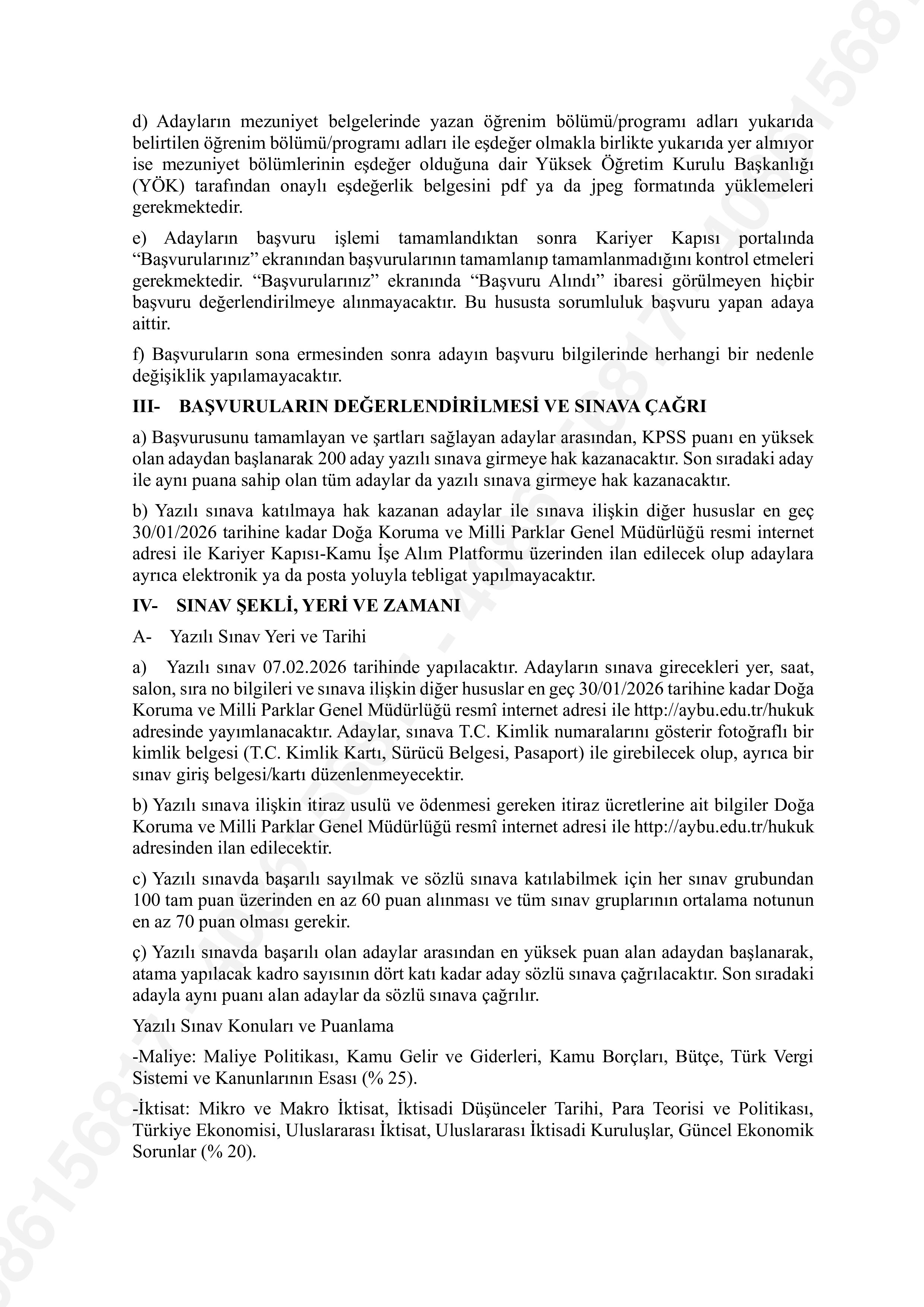 DOĞA KORUMA VE MİLLİ PARKLAR GENEL MÜDÜRLÜĞÜ 10 MÜFETTİŞ YARDIMCISI ALACAK ( 12 Ocak - 20 Ocak) İlan İçeriği Sayfa 2