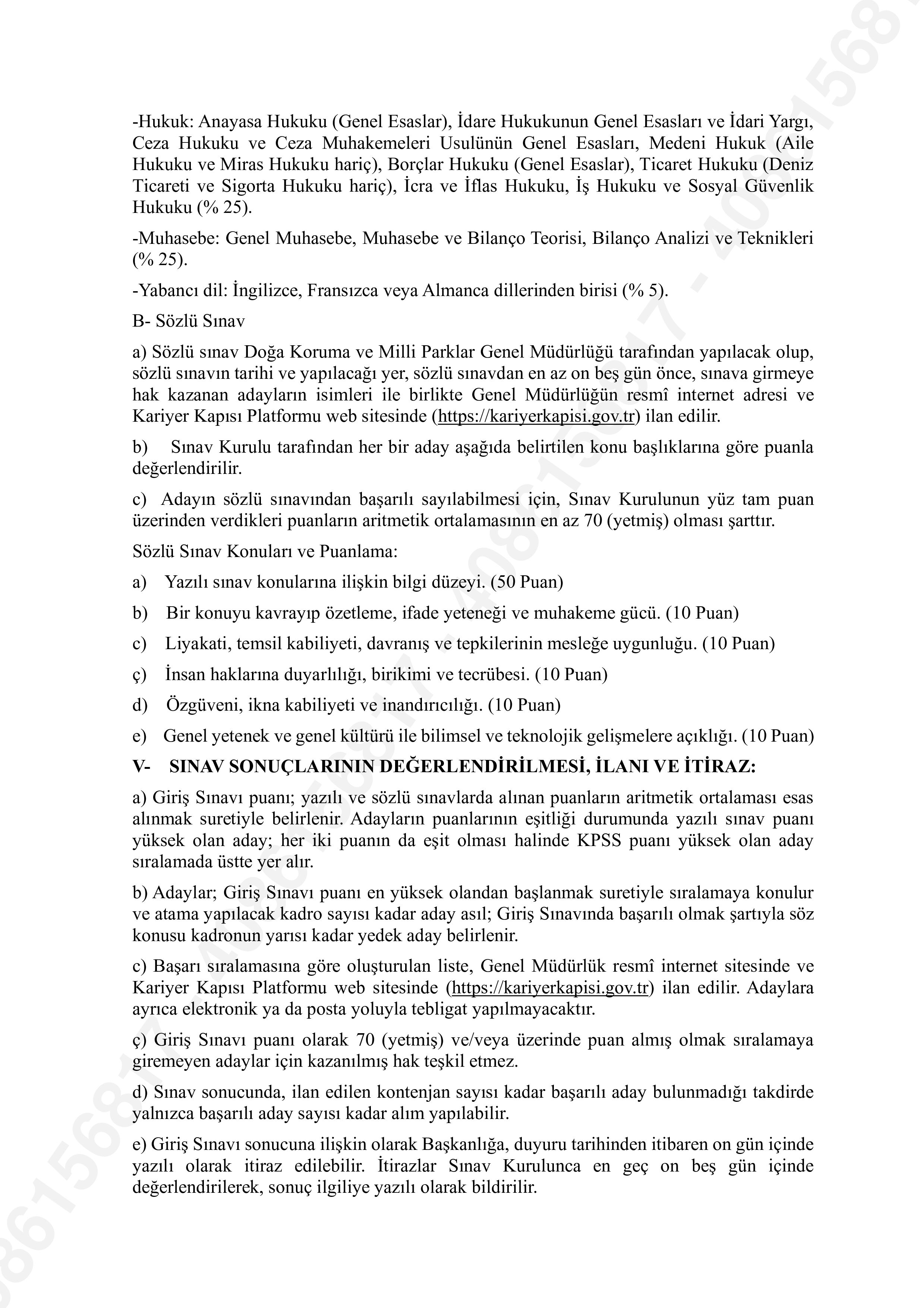 DOĞA KORUMA VE MİLLİ PARKLAR GENEL MÜDÜRLÜĞÜ 10 MÜFETTİŞ YARDIMCISI ALACAK ( 12 Ocak - 20 Ocak) İlan İçeriği Sayfa 3