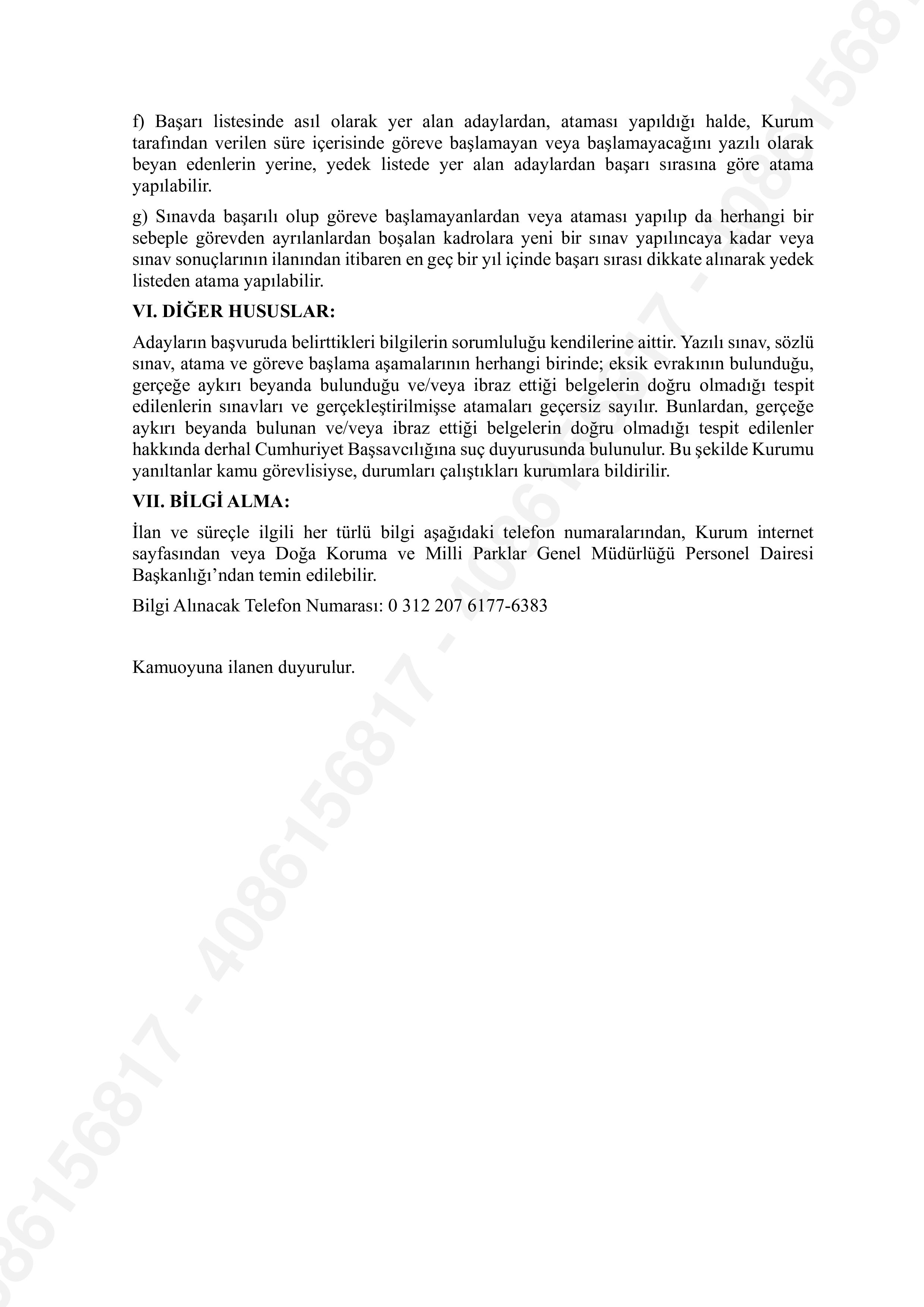 DOĞA KORUMA VE MİLLİ PARKLAR GENEL MÜDÜRLÜĞÜ 10 MÜFETTİŞ YARDIMCISI ALACAK ( 12 Ocak - 20 Ocak) İlan İçeriği Sayfa 4