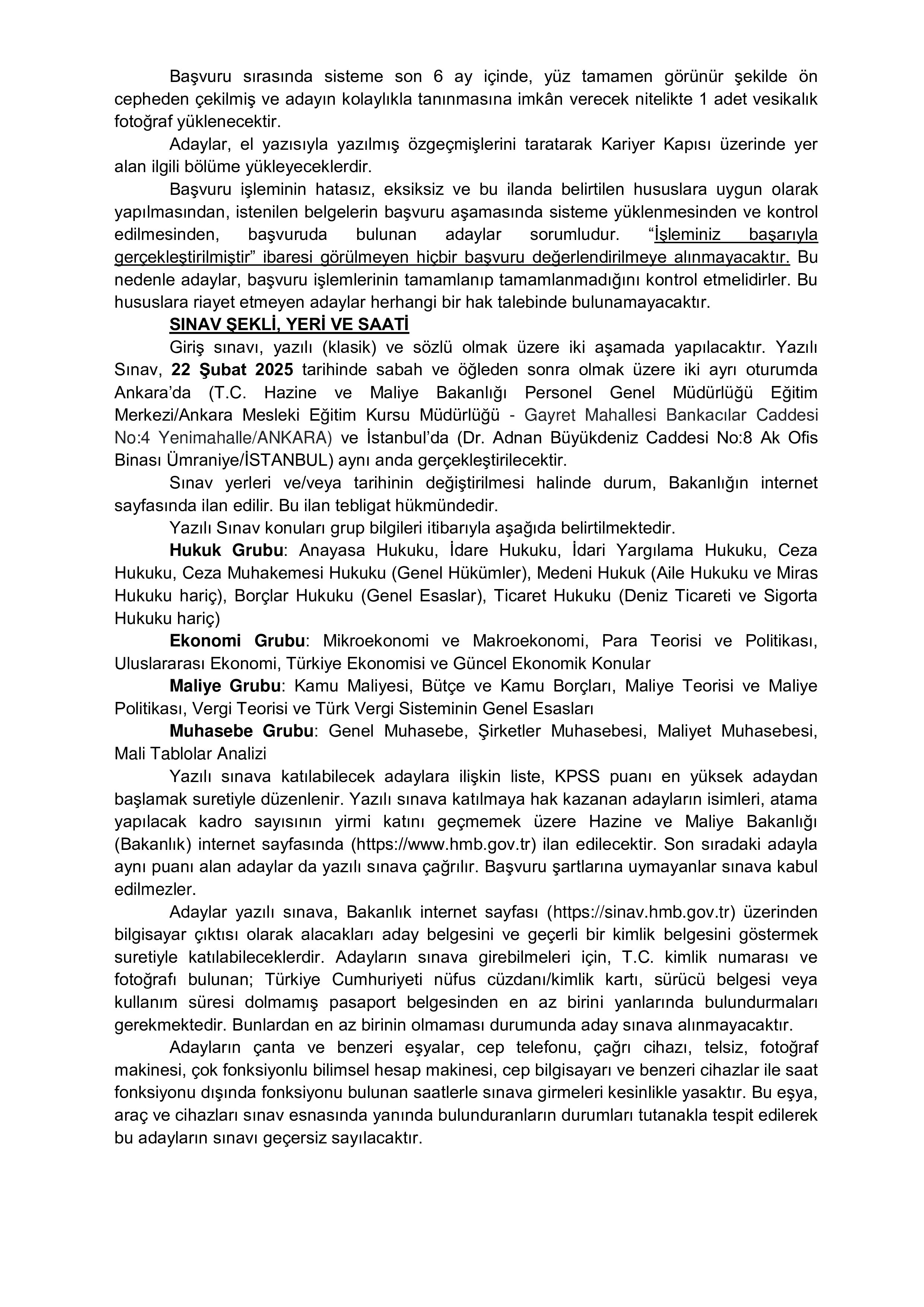 HAZİNE VE MALİYE BAKANLIĞI 5 STAJYER HAZİNE KONTROLÖRÜ ALACAK ( 20 Ocak - 3 Şubat) İlan İçeriği Sayfa 2