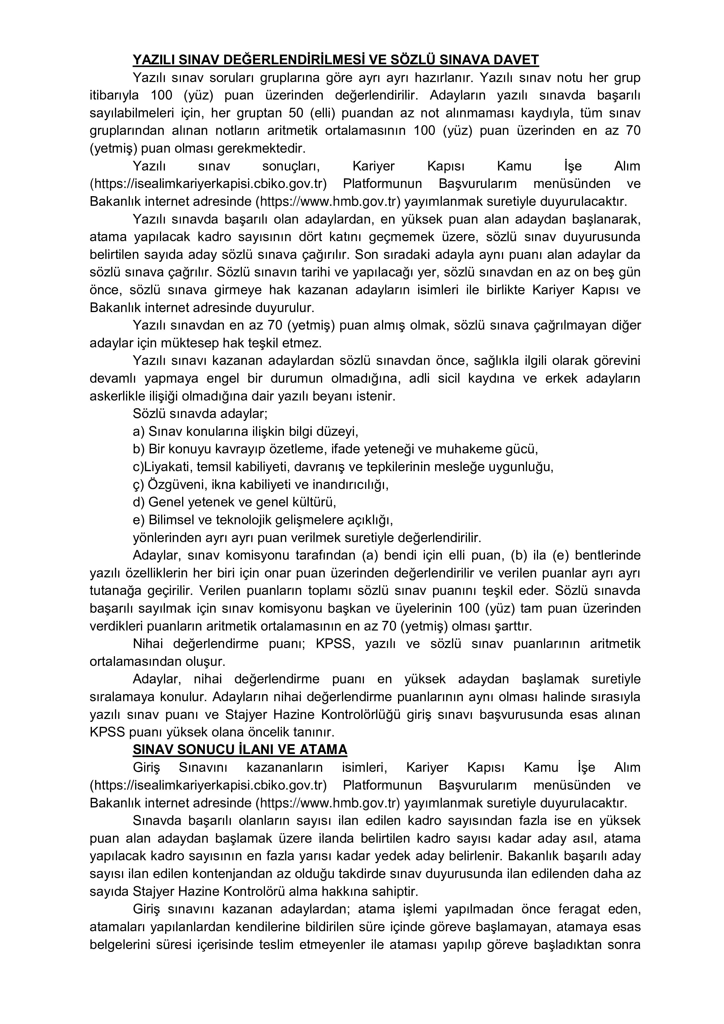 HAZİNE VE MALİYE BAKANLIĞI 5 STAJYER HAZİNE KONTROLÖRÜ ALACAK ( 20 Ocak - 3 Şubat) İlan İçeriği Sayfa 3