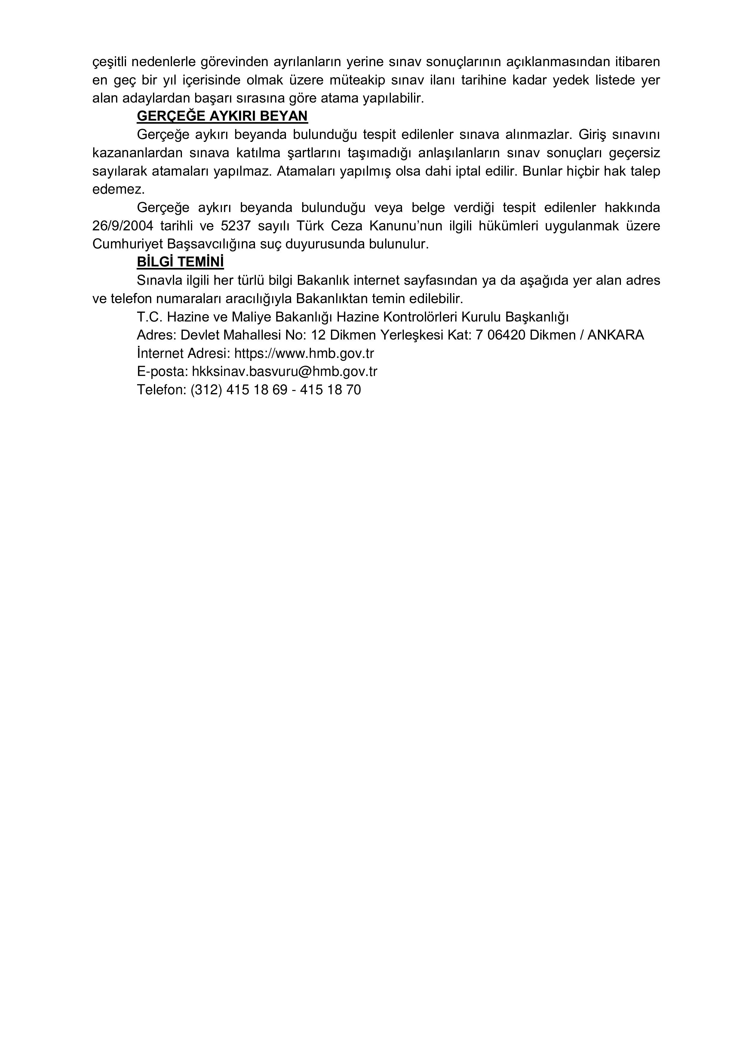 HAZİNE VE MALİYE BAKANLIĞI 5 STAJYER HAZİNE KONTROLÖRÜ ALACAK ( 20 Ocak - 3 Şubat) İlan İçeriği Sayfa 4