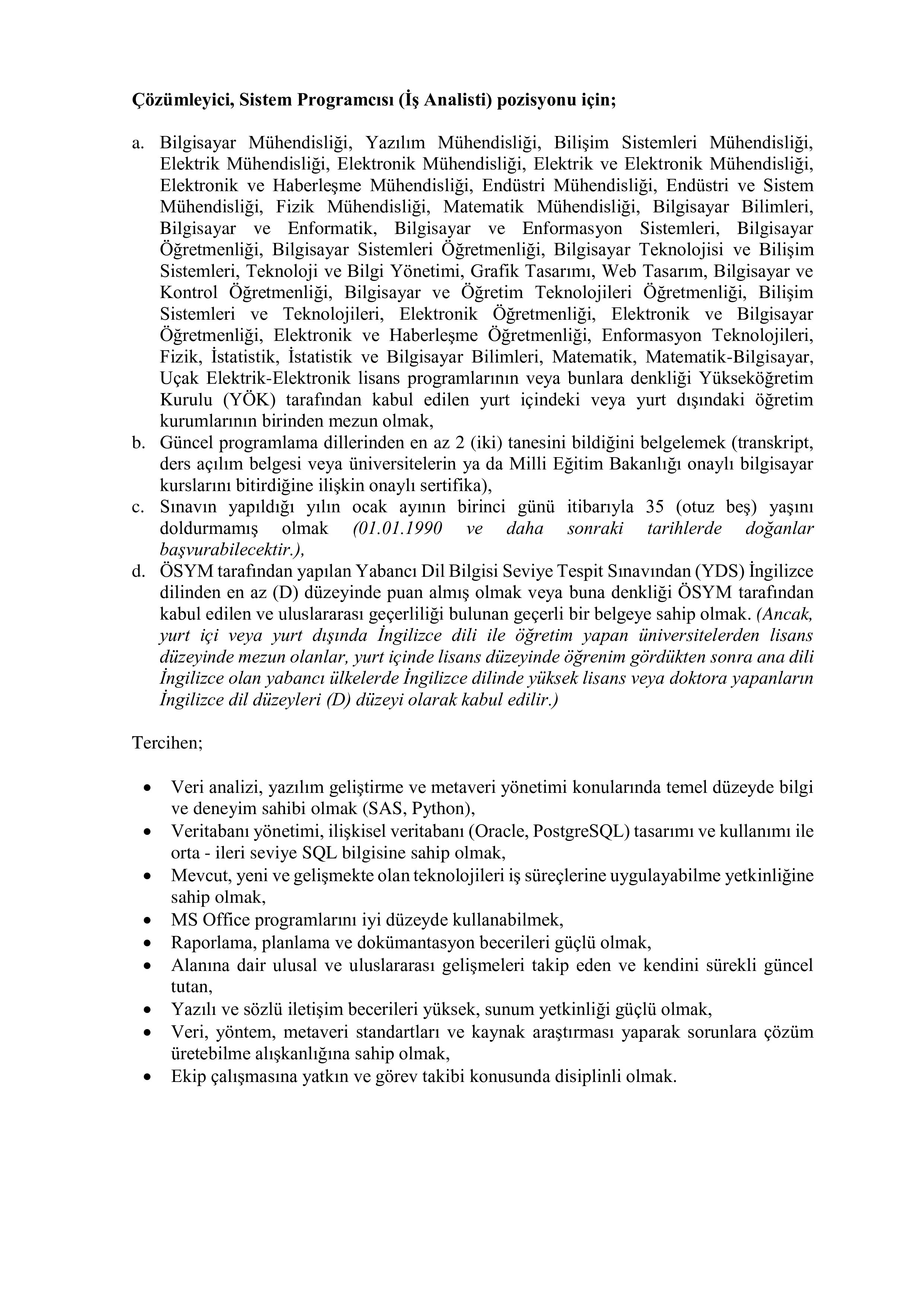 İlan İçeriği Sayfa 4 TÜRKİYE İSTATİSTİK KURUMU BAŞKANLIĞI 10 SÖZLEŞMELİ PERSONEL ALACAK ( 27 Ekim - 10 Kasım) İlan İçeriği Sayfa 4