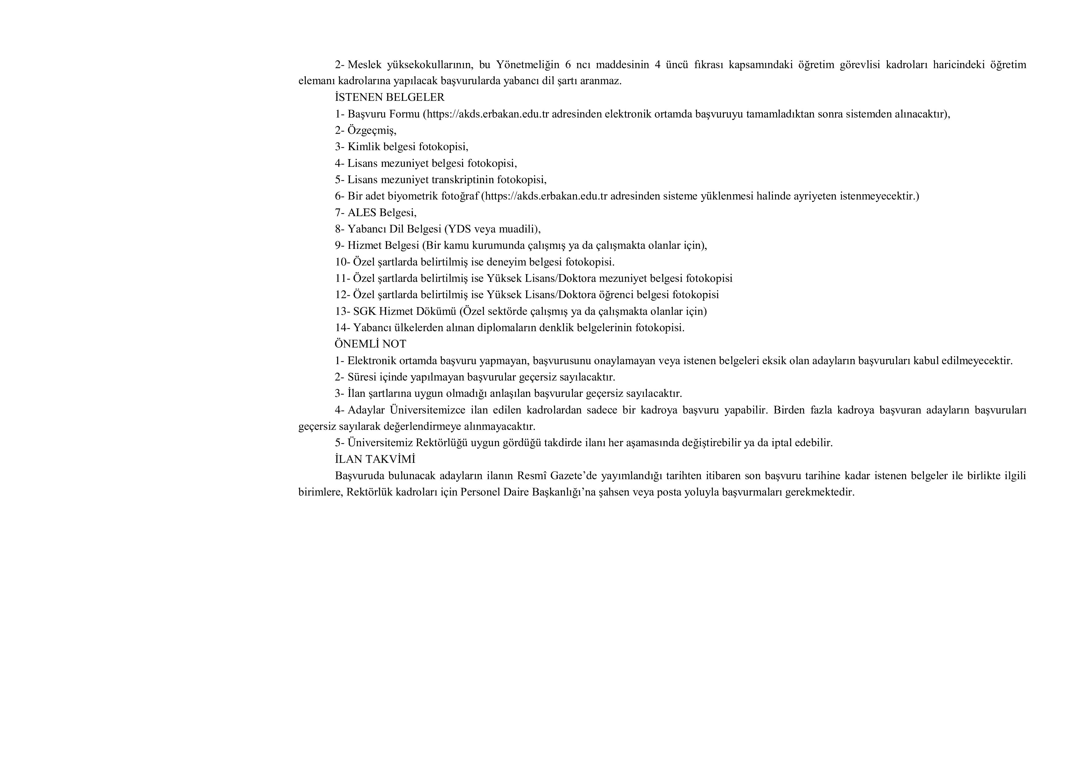 NECMETTİN ERBAKAN ÜNİVERSİTESİ 5 ADET ÖĞRETİM ELEMANI ALACAK ( 27 Kasım - 12 Aralık) İlan İçeriği Sayfa 2