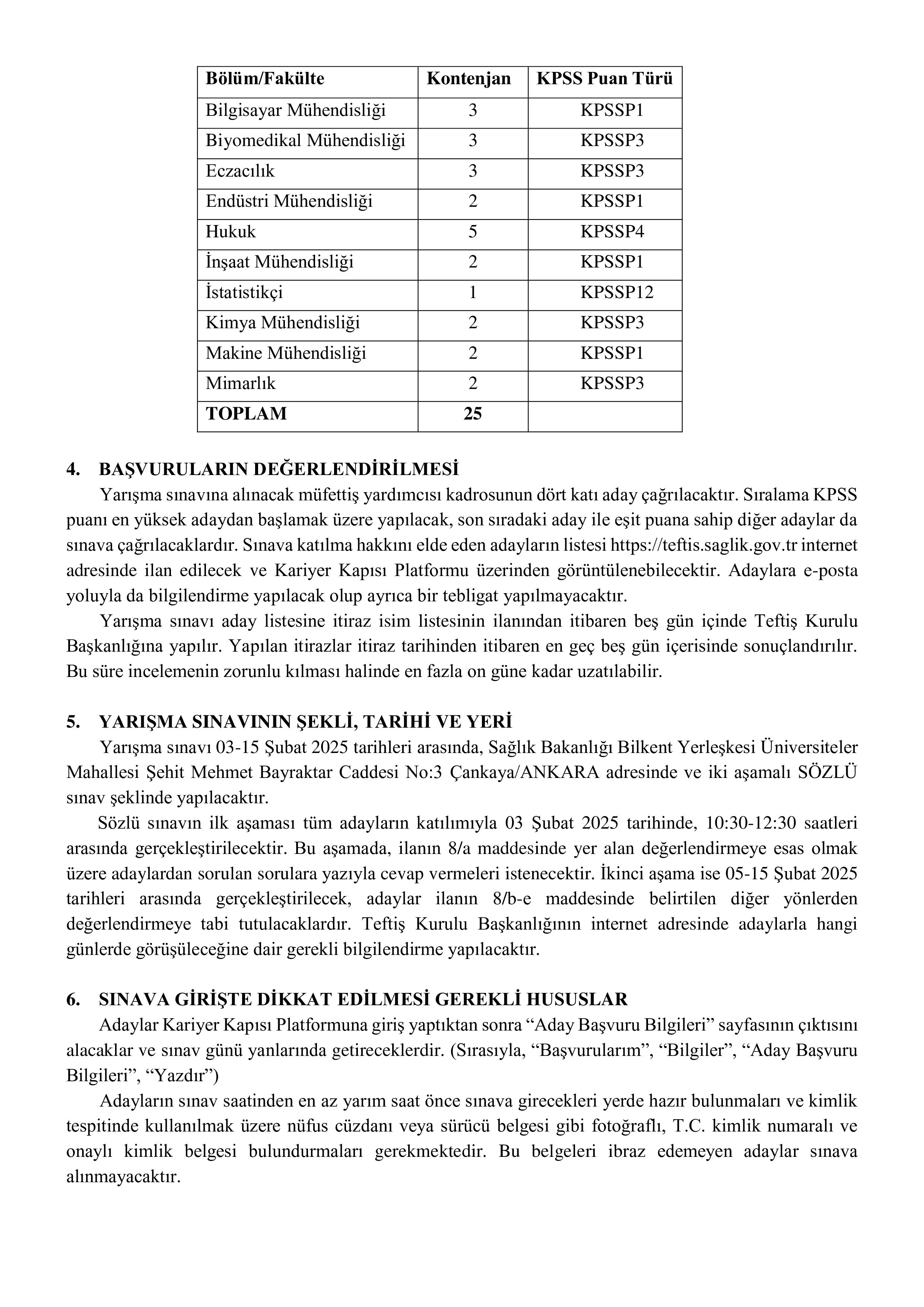 SAĞLIK BAKANLIĞI 25 MÜFETTİŞ YARDIMCISI ALACAK ( 13 Aralık - 27 Aralık) İlan İçeriği Sayfa 2
