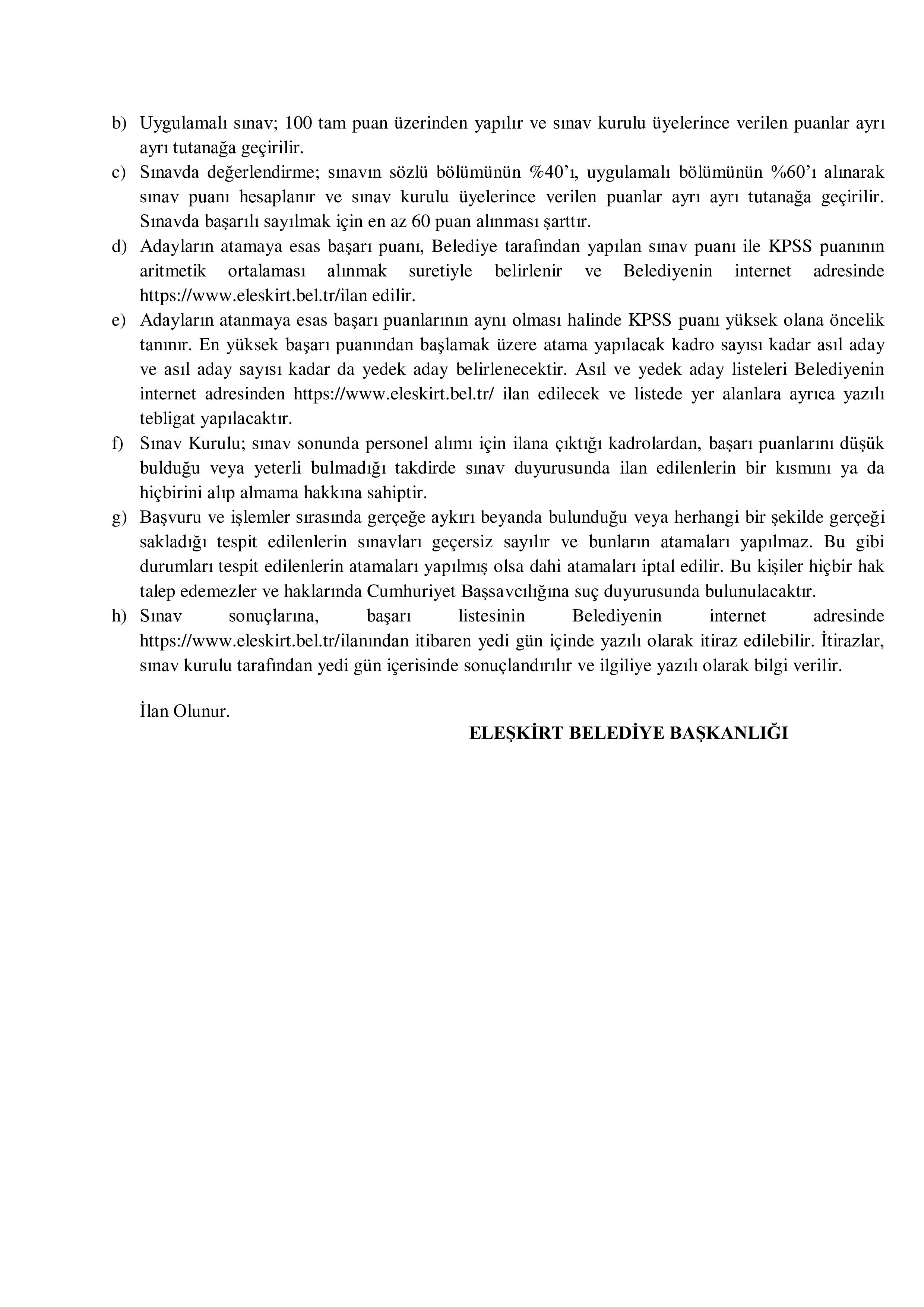İlan İçeriği Sayfa 4 ELEŞKİRT BELEDİYE BAŞKANLIĞI 1 MEMUR ALACAK ( 7 Mayıs - 11 Mayıs) İlan İçeriği Sayfa 4