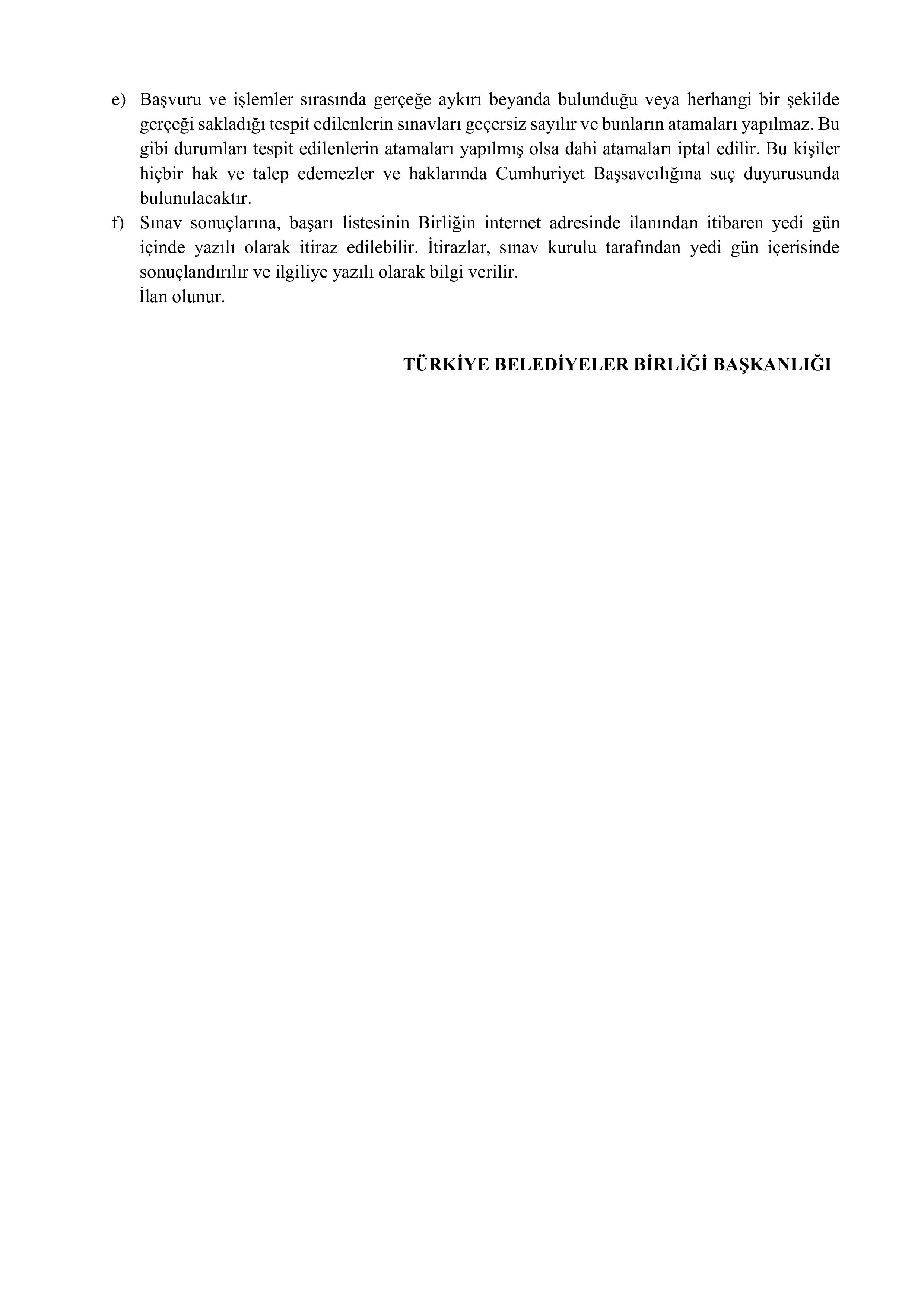 TÜRKİYE BELEDİYELER BİRLİĞİ 1 MEMUR ALACAK ( 30 Nisan - 8 Mayıs) İlan İçeriği Sayfa 4