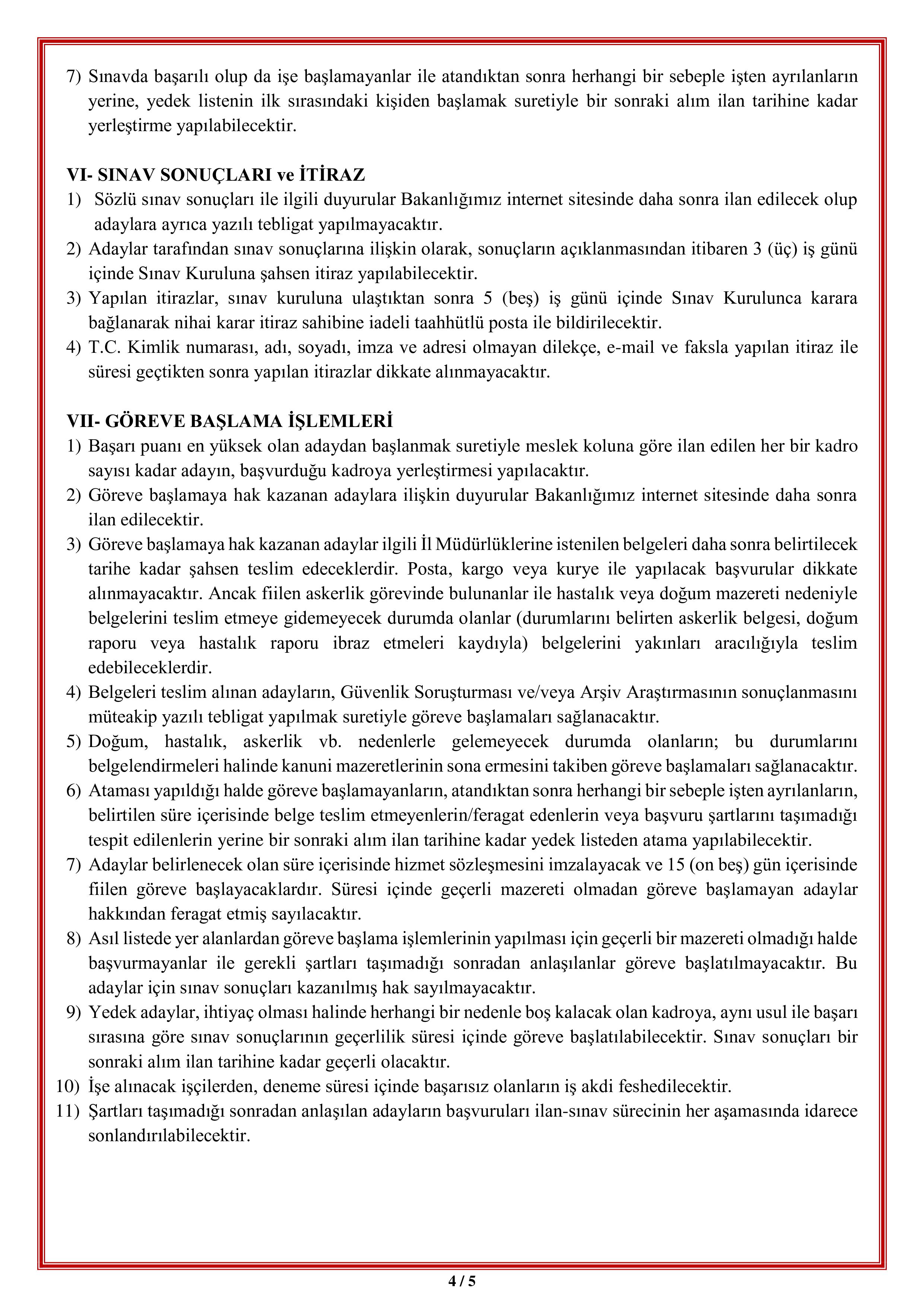 GENÇLİK VE SPOR BAKANLIĞI 157 (ENGELLİ VE ESKİ HÜKÜMLÜ/TMY) SüREKLİ İŞÇİ ALACAK ( 27 Nisan - 4 Mayıs) İlan İçeriği Sayfa 4