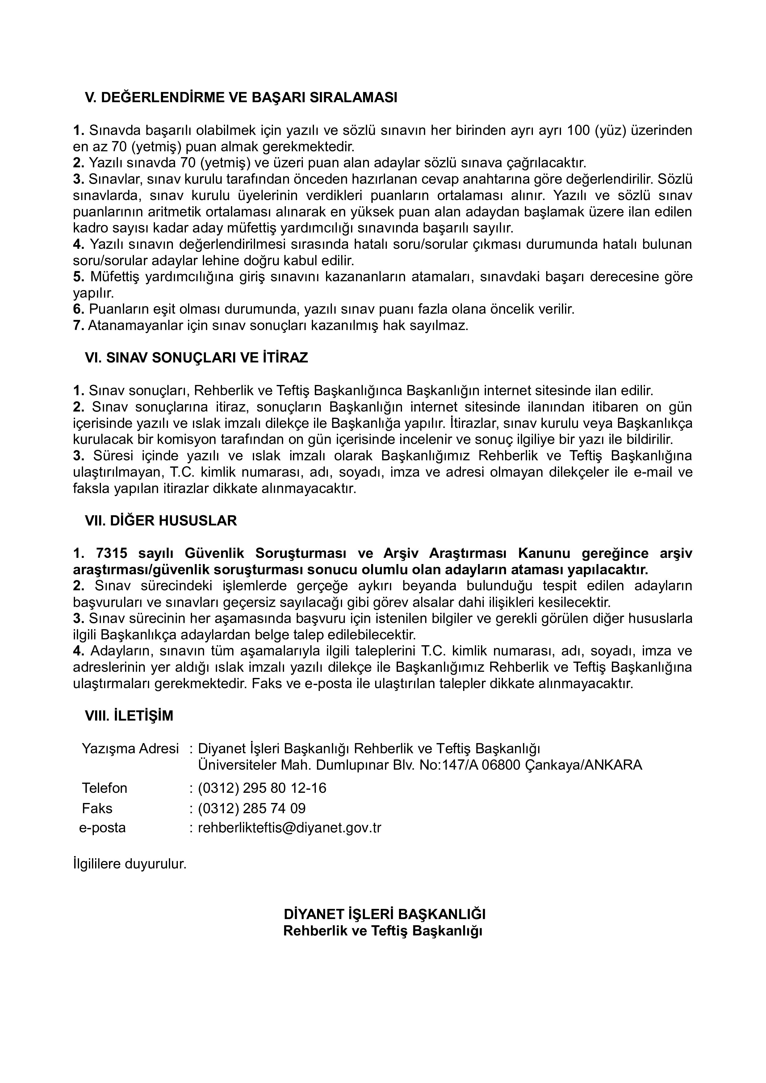 İlan İçeriği Sayfa 3 DİYANET İŞLERİ BAŞKANLIĞI 10 MÜFETTİŞ YARDIMCISI ALACAK ( 23 Şubat - 2 Mart) İlan İçeriği Sayfa 3