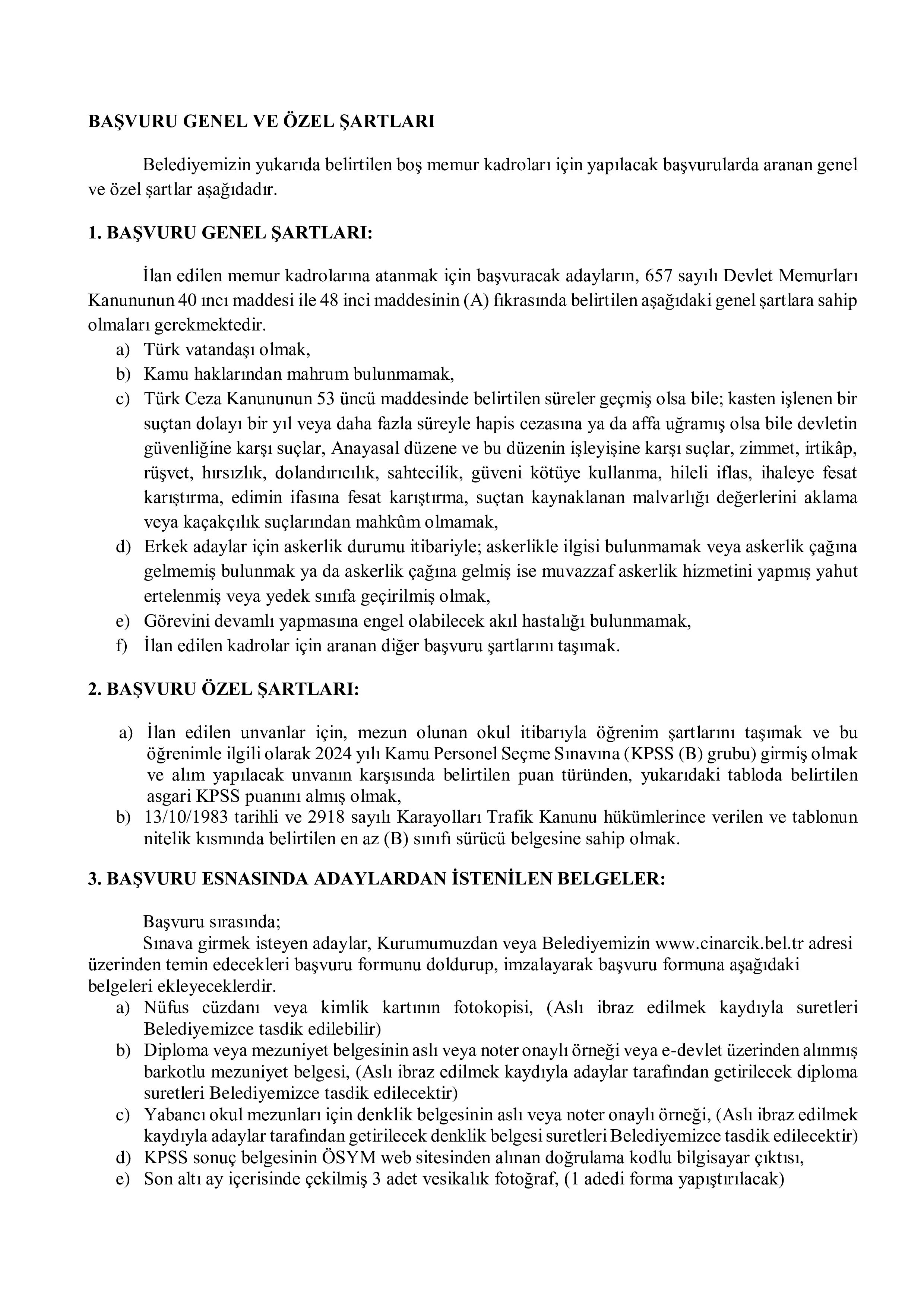 İlan İçeriği Sayfa 2 ÇINARCIK BELEDİYE BAŞKANLIĞI 4 MEMUR ALACAK ( 8 Nisan - 10 Nisan) İlan İçeriği Sayfa 2