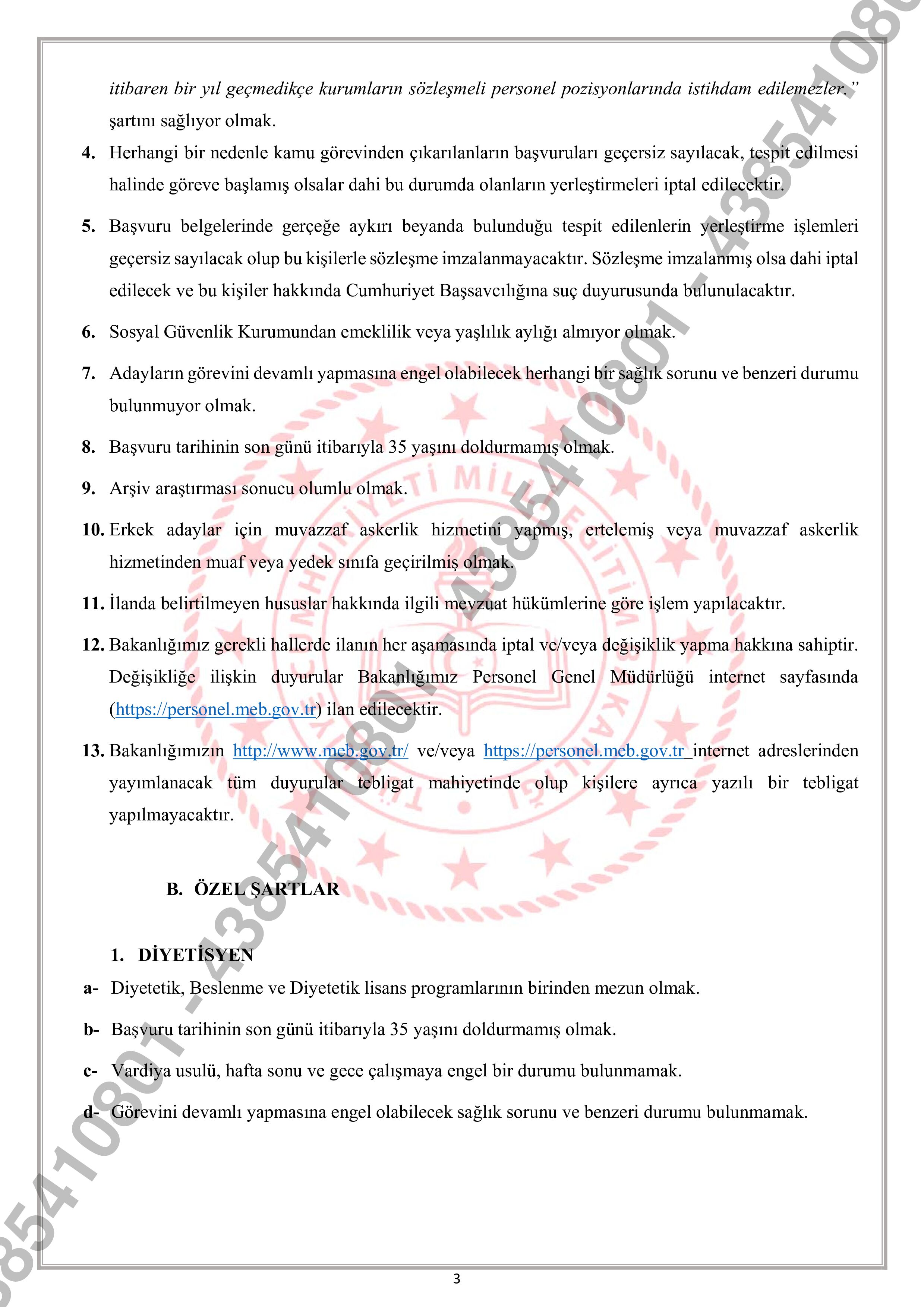 İlan İçeriği Sayfa 3 MİLLİ EĞİTİM BAKANLIĞI 903 SÖZLEŞMELİ PERSONEL ALACAK ( 2 Mart - 6 Mart) İlan İçeriği Sayfa 3