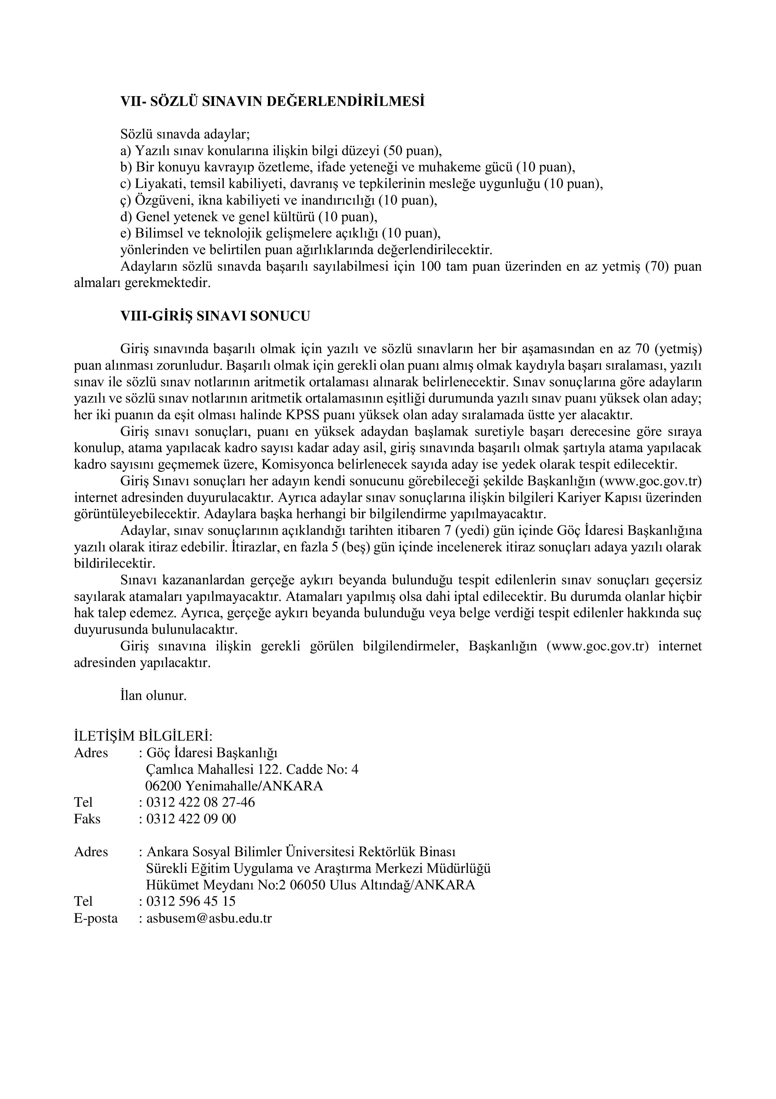GÖÇ İDARESİ GENEL MÜDÜRLÜĞÜ 30 GÖÇ UZMAN YARDIMCISI ALACAK ( 29 Kasım - 5 Aralık) İlan İçeriği Sayfa 3