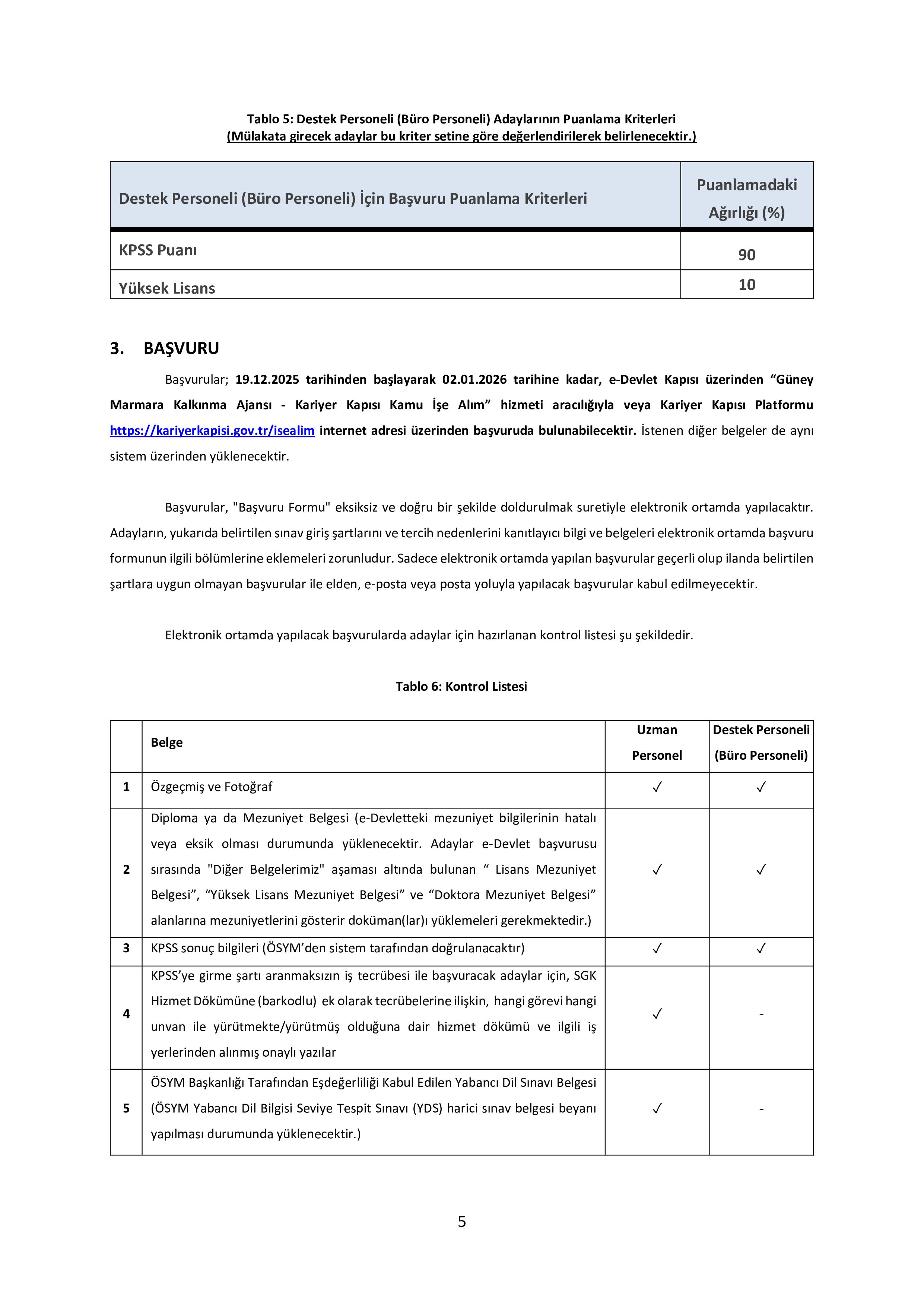 GÜNEY MARMARA KALKINMA AJANSI 2 SÖZLEŞMELİ PERSONEL ALACAK ( 19 Aralık - 2 Ocak) İlan İçeriği Sayfa 5