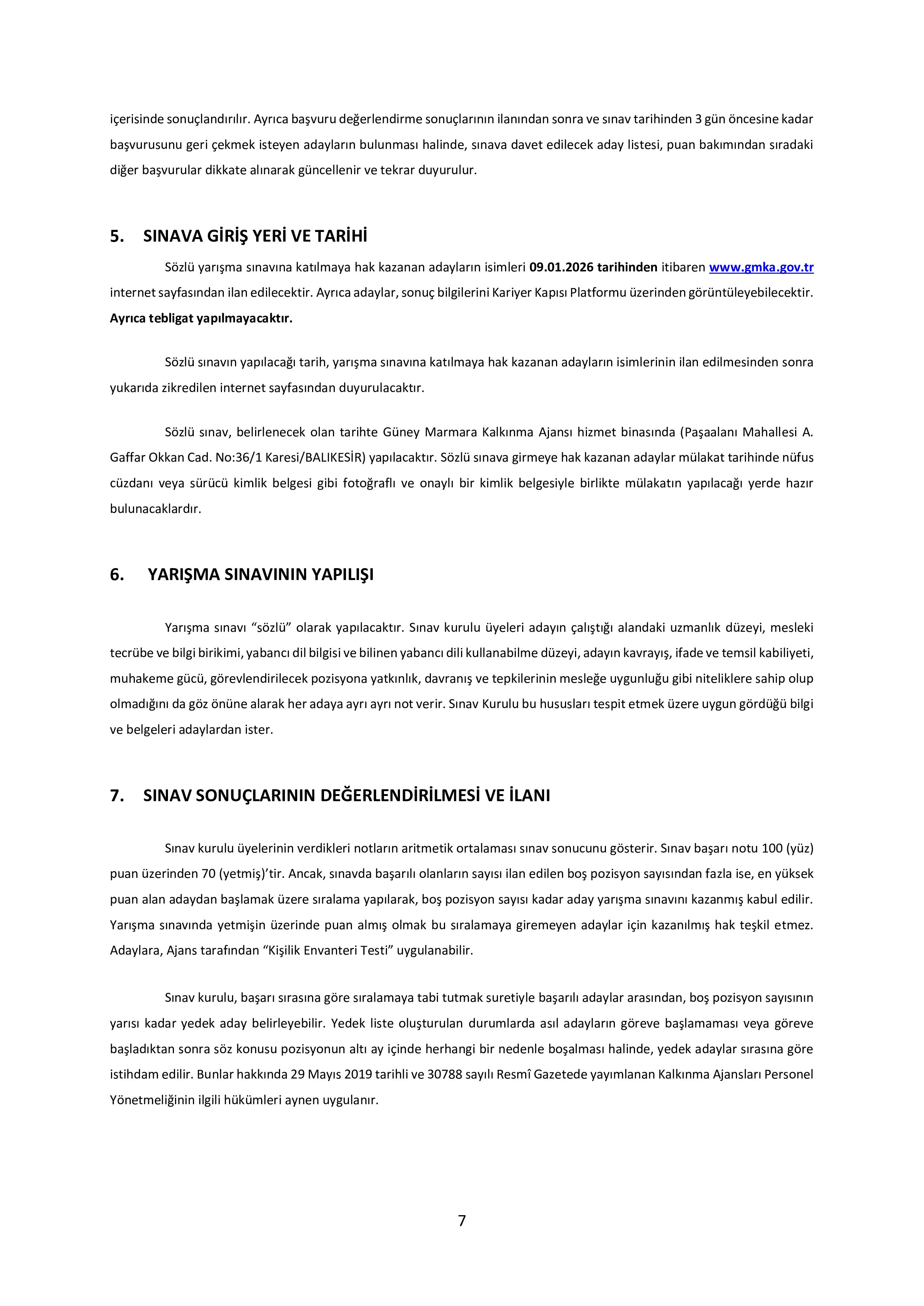 GÜNEY MARMARA KALKINMA AJANSI 2 SÖZLEŞMELİ PERSONEL ALACAK ( 19 Aralık - 2 Ocak) İlan İçeriği Sayfa 7