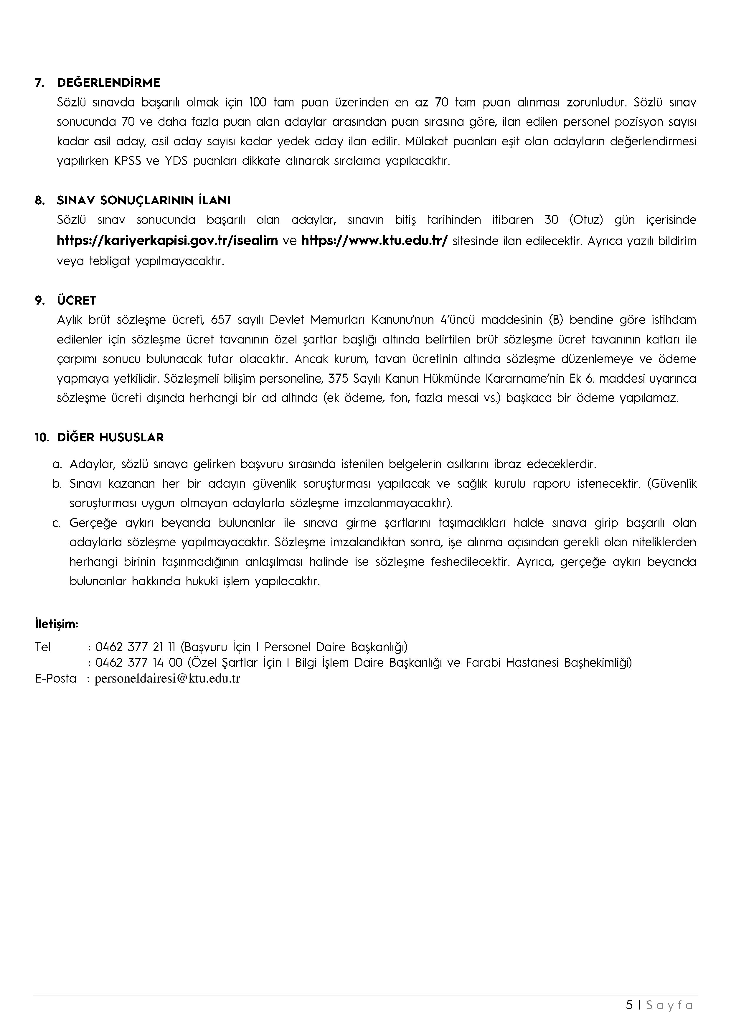 KARADENİZ TEKNİK ÜNİVERSİTESİ 4  ALACAK ( 28 Kasım - 12 Aralık) İlan İçeriği Sayfa 5