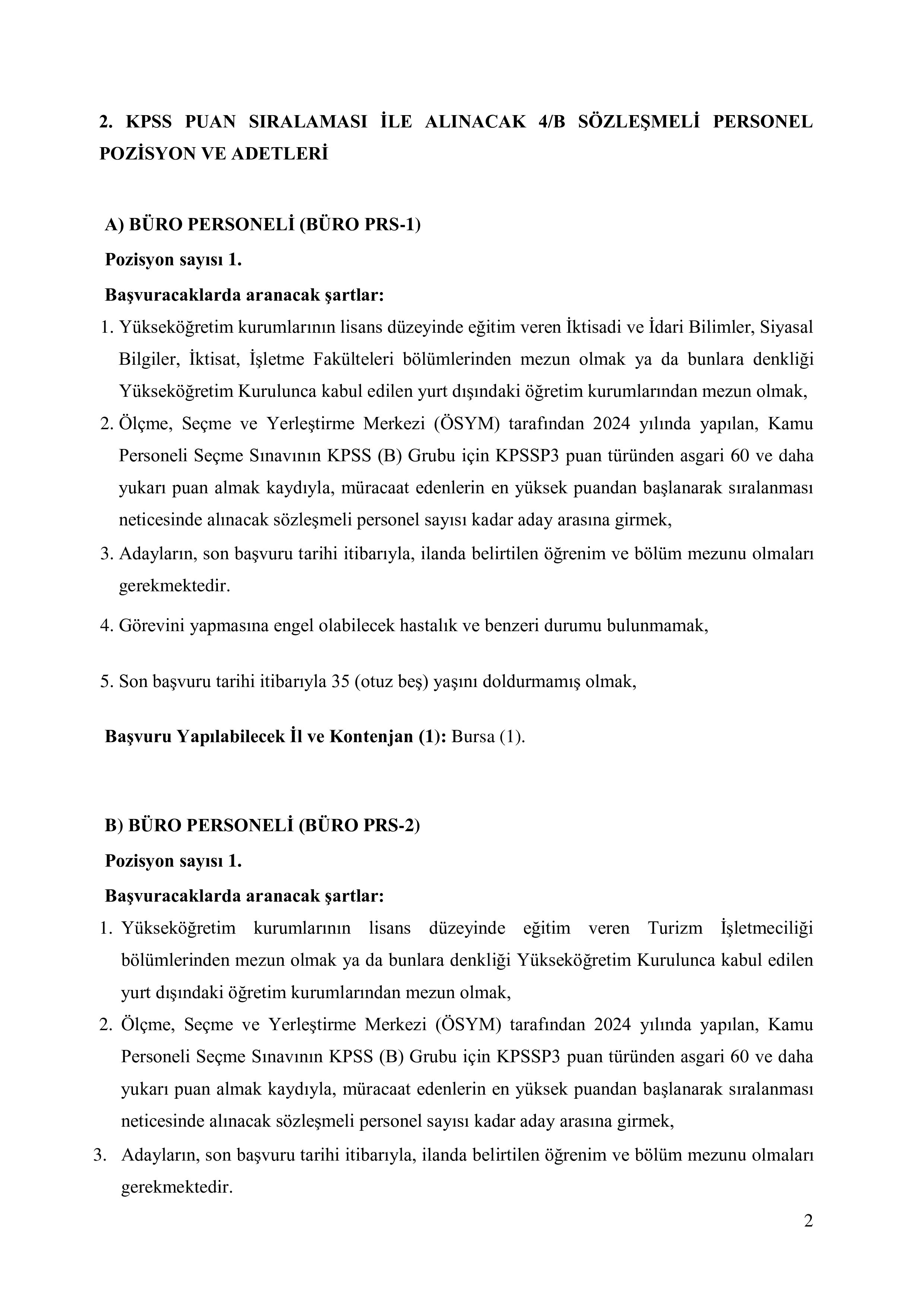 KÜLTÜR VE TURİZM BAKANLIĞI 27 SÖZLEŞMELİ PERSONEL ALACAK ( 8 Aralık - 22 Aralık) İlan İçeriği Sayfa 2