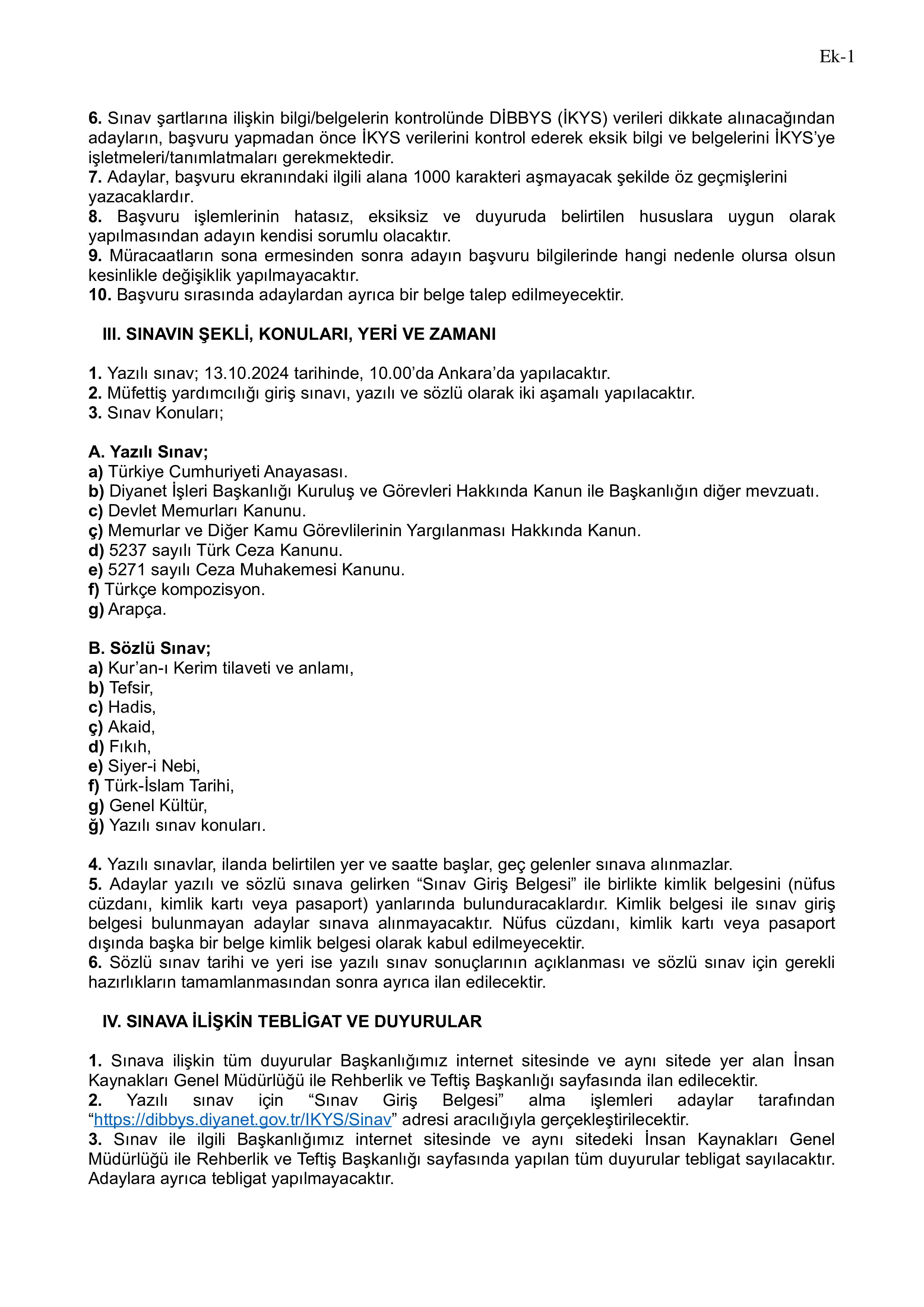 DİYANET İŞLERİ BAŞKANLIĞI 10 MÜFETTİŞ YARDIMCISI ALACAK ( 23 Eylül - 4 Ekim) İlan İçeriği Sayfa 2