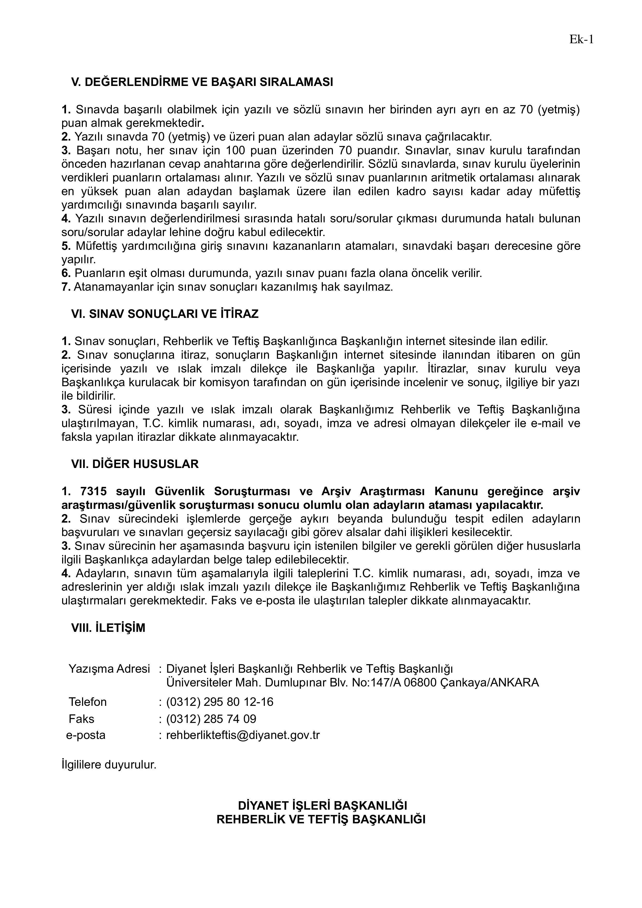 DİYANET İŞLERİ BAŞKANLIĞI 10 MÜFETTİŞ YARDIMCISI ALACAK ( 23 Eylül - 4 Ekim) İlan İçeriği Sayfa 3