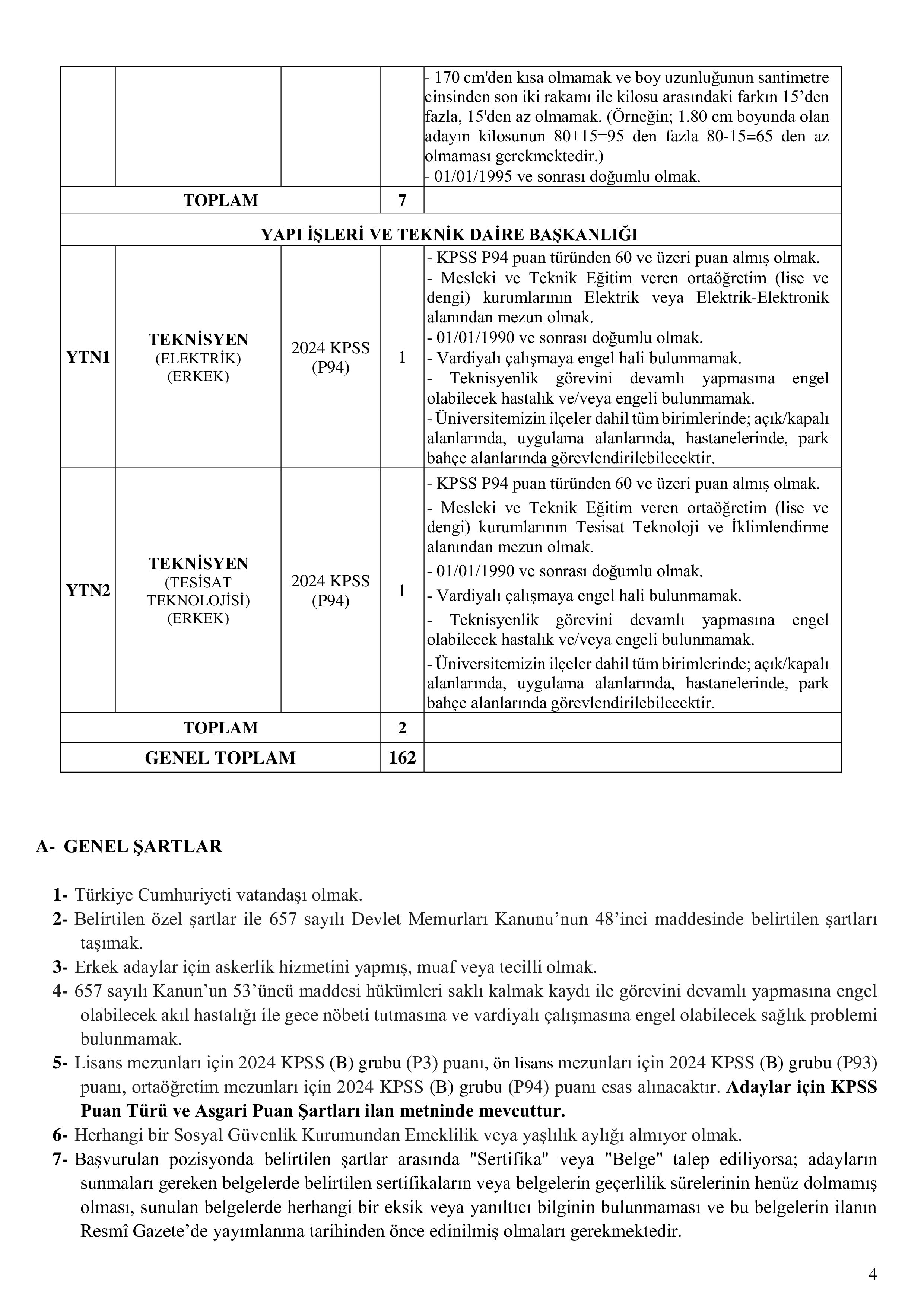 AKDENİZ ÜNİVERSİTESİ 162 SÖZLEŞMELİ PERSONEL ALACAK ( 29 Aralık - 12 Ocak) İlan İçeriği Sayfa 4