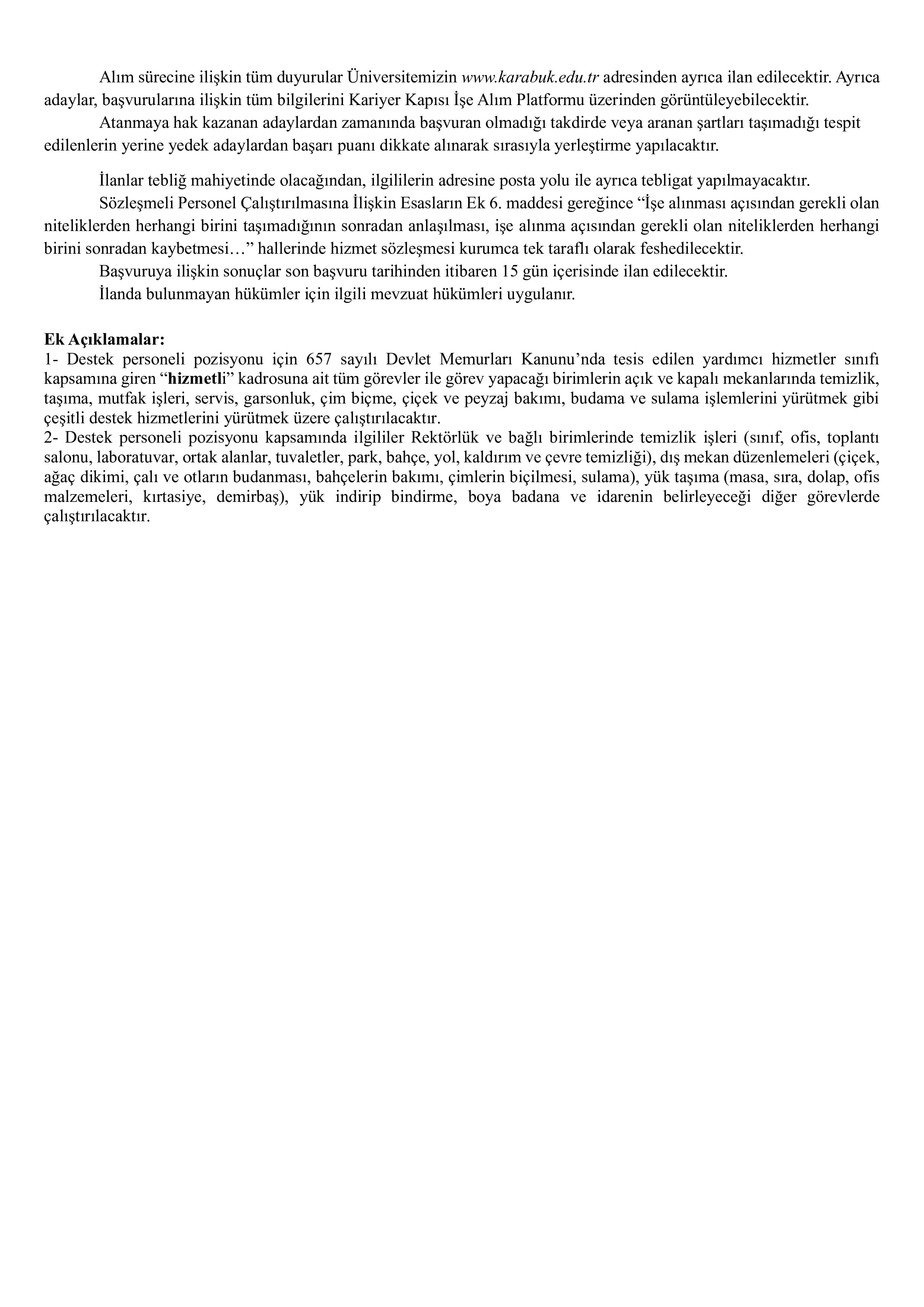İlan İçeriği Sayfa 3 KARABÜK ÜNİVERSİTESİ 13 SÖZLEŞMELİ PERSONEL ALACAK ( 29 Aralık - 12 Ocak) İlan İçeriği Sayfa 3
