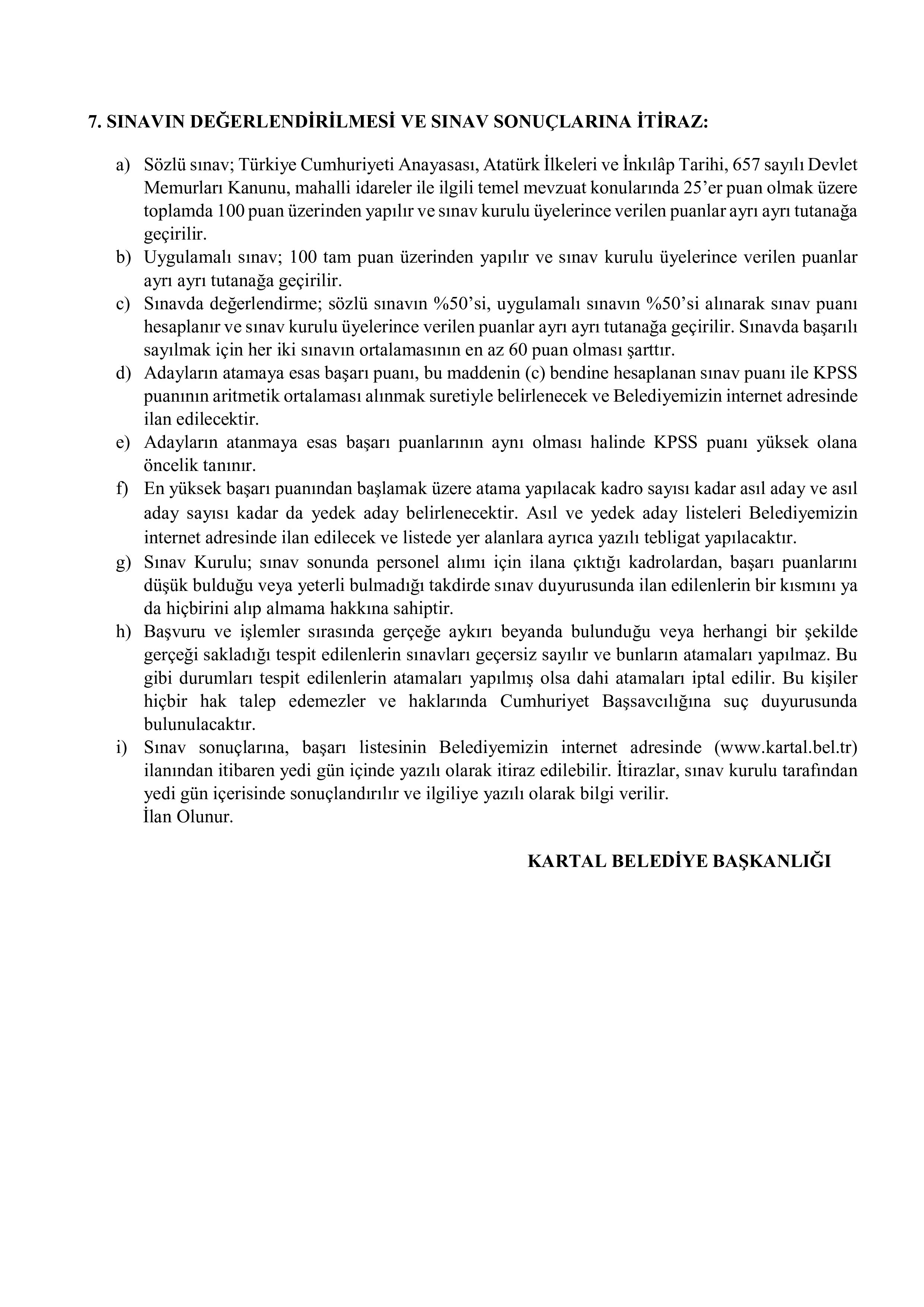 KARTAL BELEDİYE BAŞKANLIĞI 15 ZABITA MEMURU ALACAK ( 9 Şubat - 13 Şubat) İlan İçeriği Sayfa 4